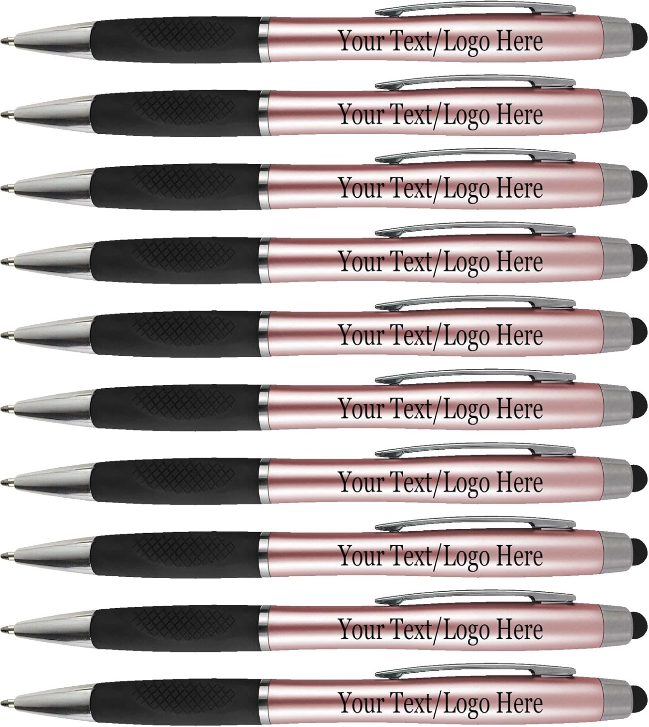 Personalized Pens With your Custom Logo or Text-300 Pack Bulk-for Businesses, Parties, and Events, 2 in 1 Ballpoint Pen + Capacitive Stylus forTouchscreen Devices, Rose Gold Barrel, Blue Ink