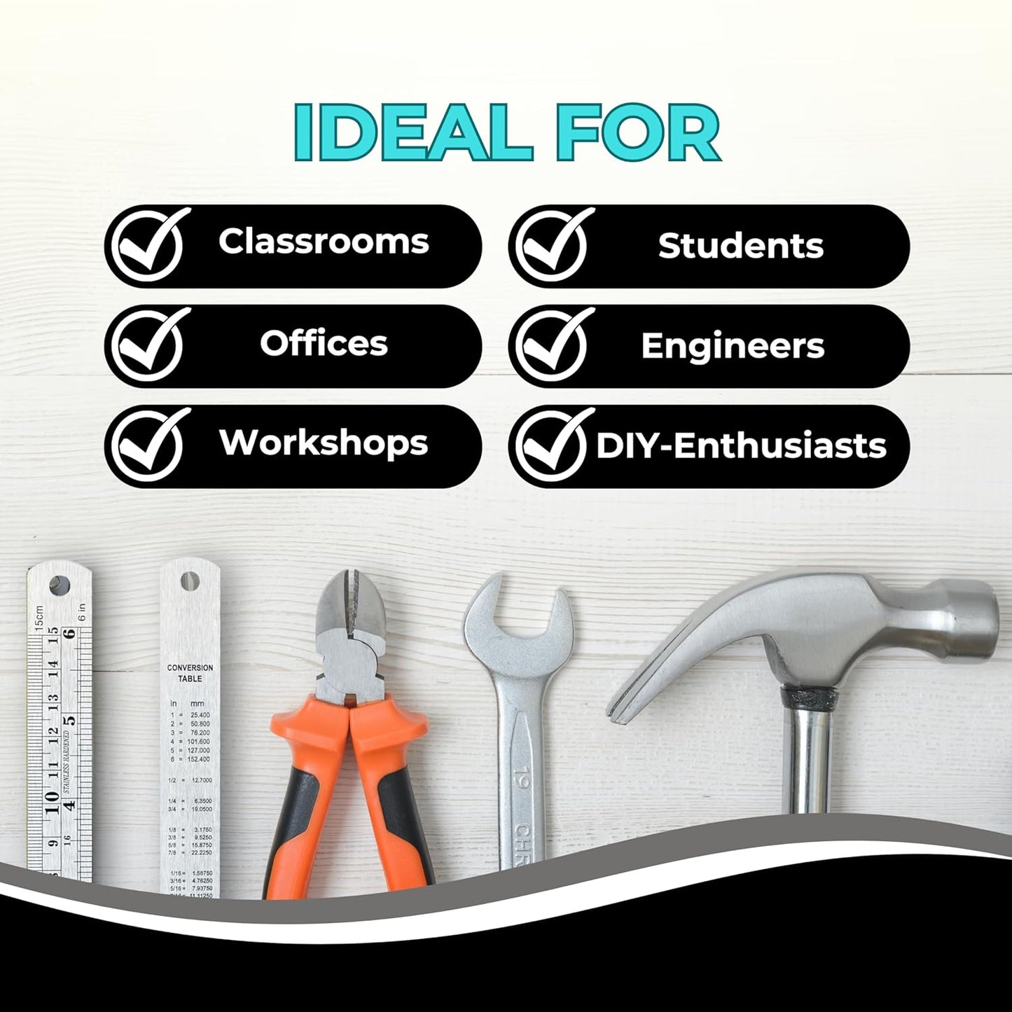 6 Inch Metal Ruler Bulk Set - 50-Pack of Compact 6 Inch / 15cm Stainless Steel Rulers - Precise Edge-Starting Imperial & Metric Measurements - Essential for Classrooms, Workshops, and Offices