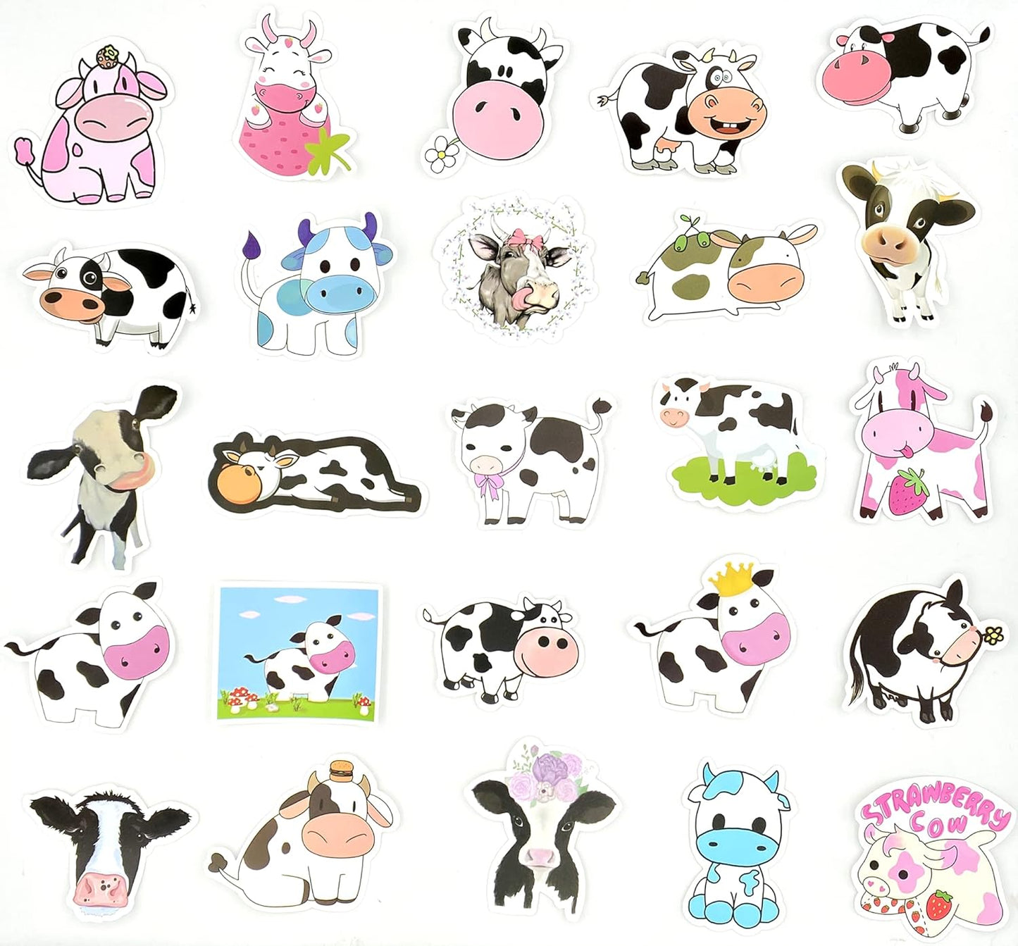 Aowplc 50 Pcs Cow Stickers Pack, Vinyl Waterproof Cute Cartoon Animal Sticker for Kids