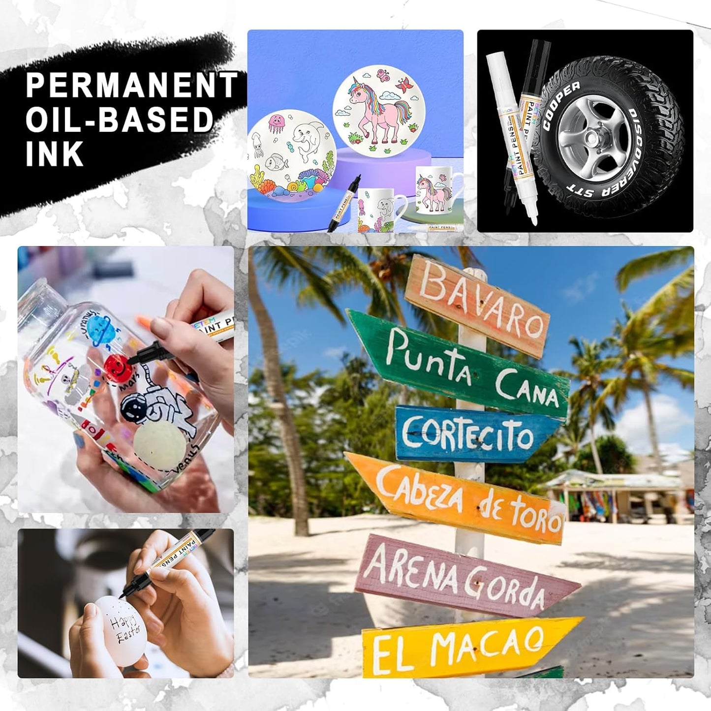 Betem 4 Count Dual Tip Oil Based White Black Paint Markers Pens(0.7mm & 3mm), Permanent Paint Marker, Waterproof, Quick Dry, for Rock Painting, Wood, Plastic, Metal, Canvas(2White 2Black)