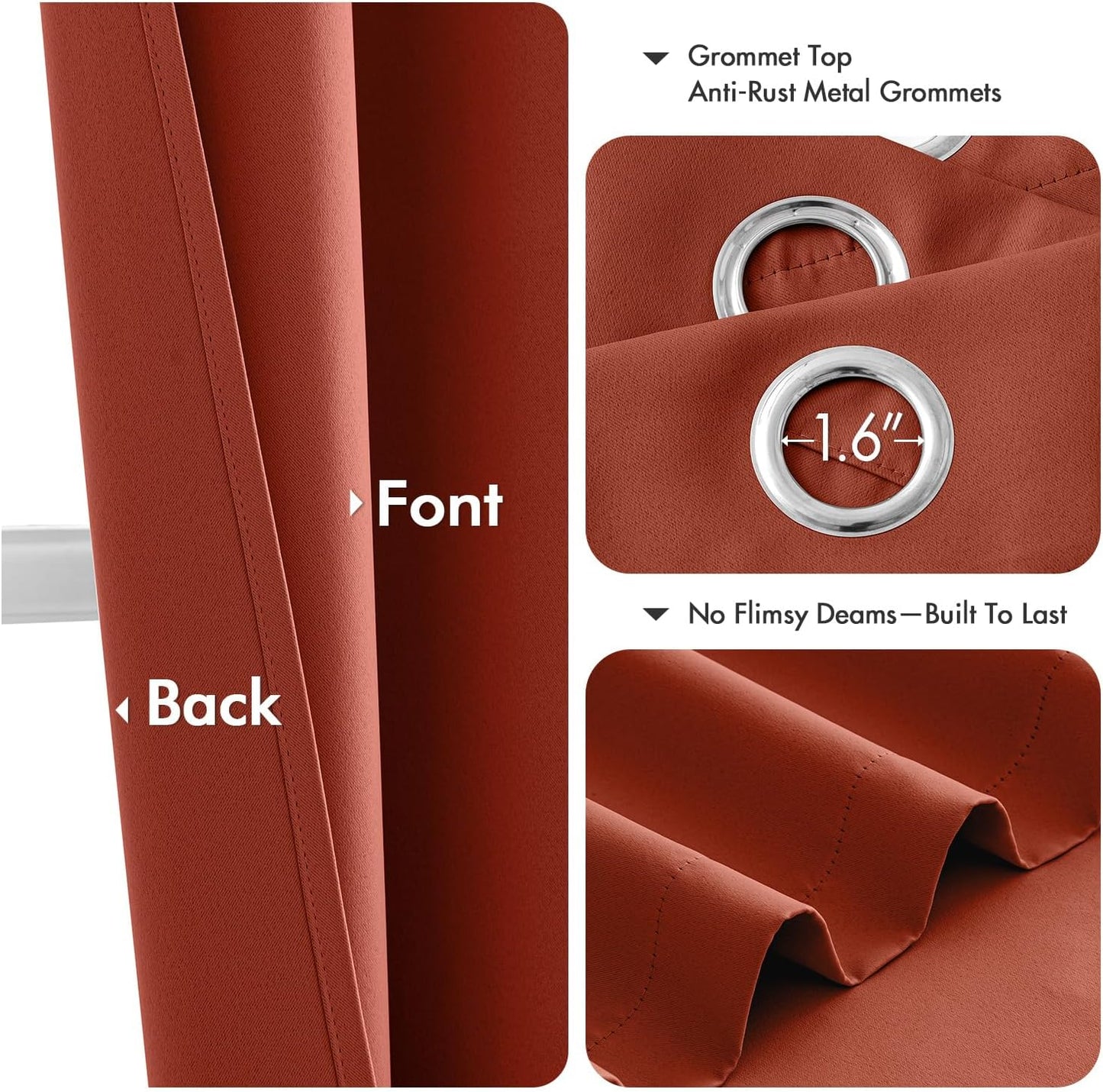 MIULEE Burnt Orange Blackout Curtains for Bedroom Living Room 96 Inches Long 2 Panels, Thermal Insulated Room Darkening Drapes Solid Grommet Top Noise Reduction Terracotta Rust Fall Window Treatments