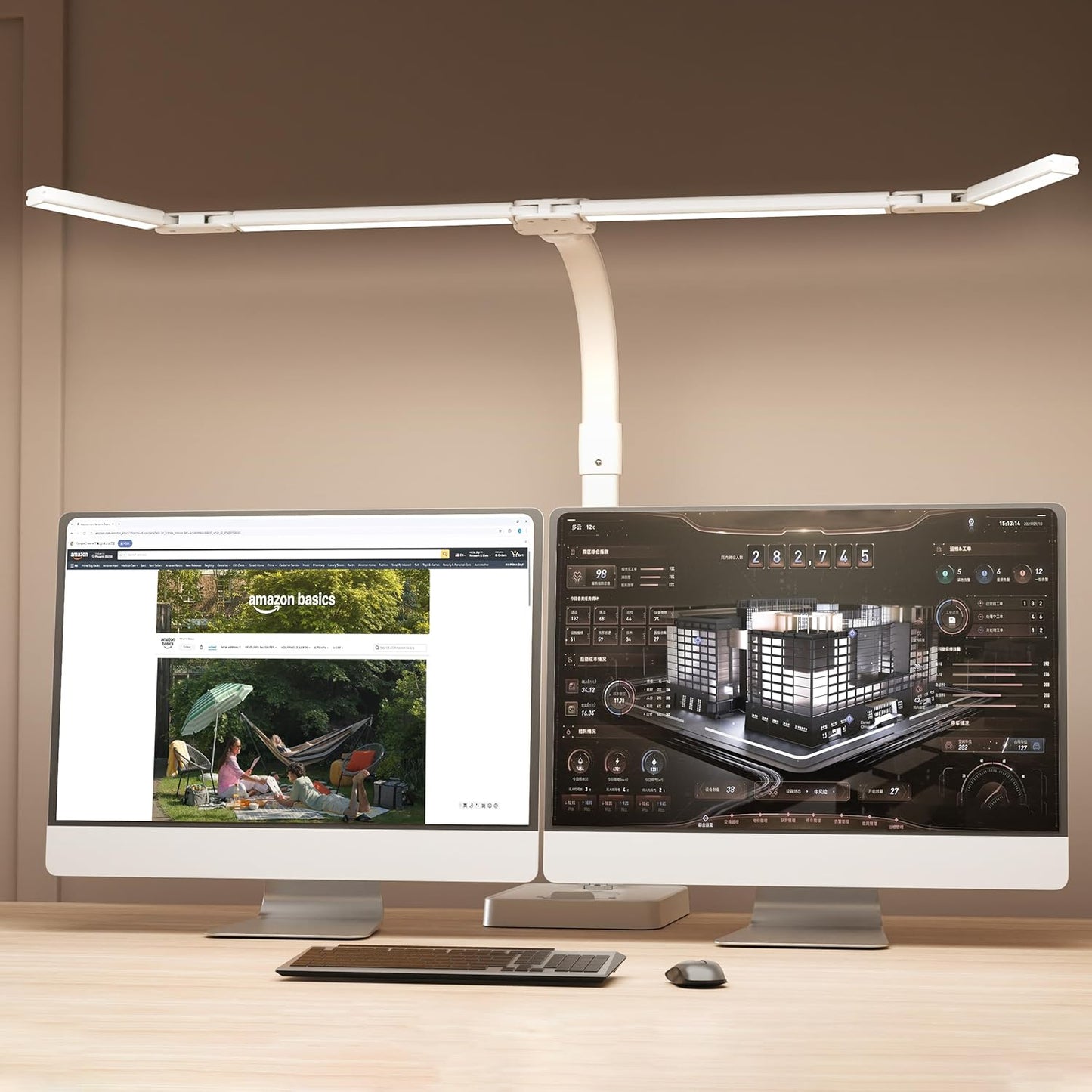LED Desk Lamp for Home Office - 24W Bright Double Head Desk Light with Clamp Eye Caring Architect Task Light 25 Lighting Modes Adjustable Flexible Gooseneck Lamp (All White)