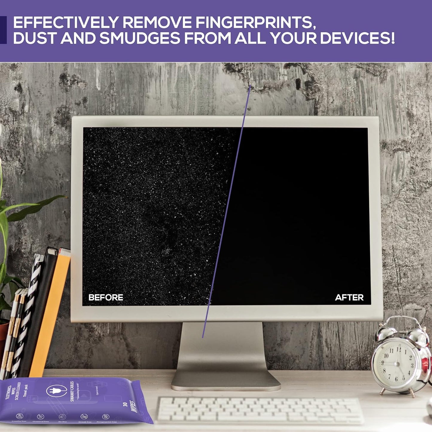 Screen Cleaner Wipes: Electronic Wipes for Screens - Computer Screen Wipes for Lens, Phone, Tv Screen and Monitor Cleaning - Tech Wipes & Microfiber Cloth (Soft Wipes, 60 Count)