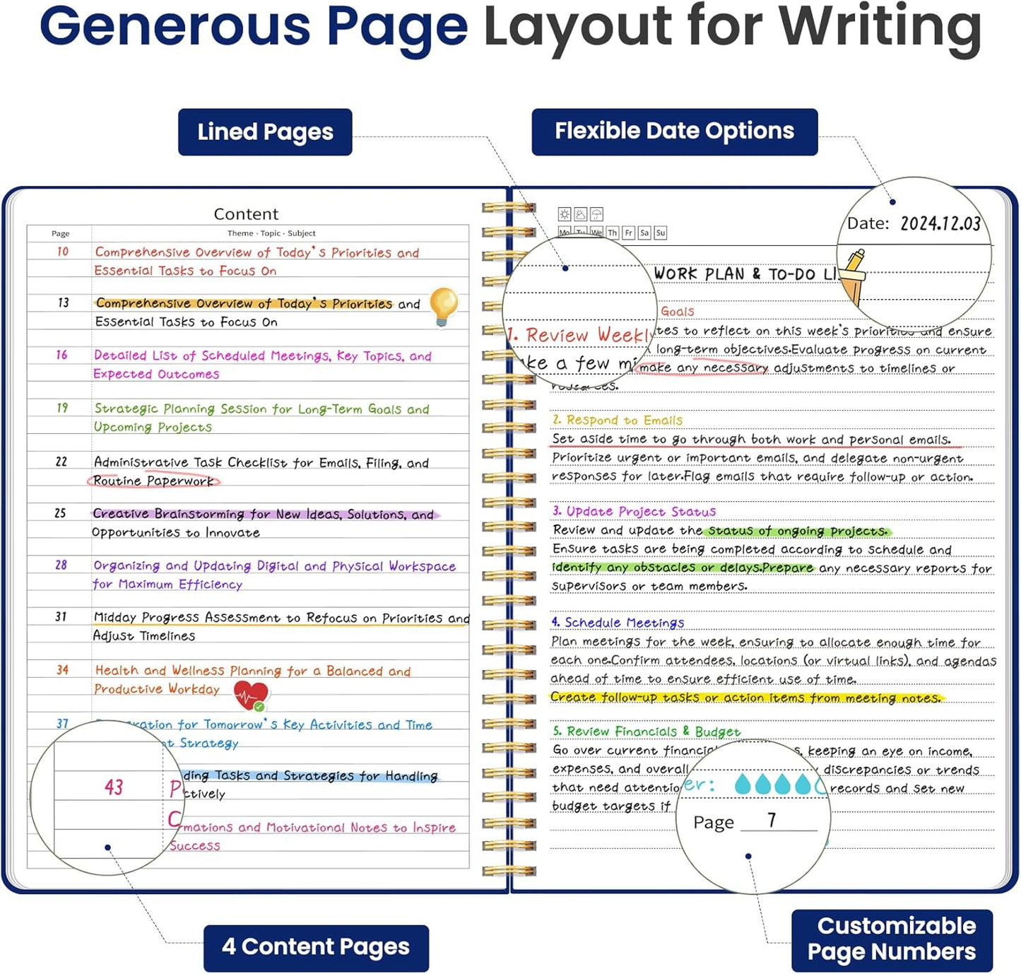 Taja Spiral Lined Notebook, 8.5"x11" Notebooks for Work, Large A4 Journal for Women & Men, College Ruled Journaling Notebook for Writing, Plastic Cover Spiral Journal, Cobalt