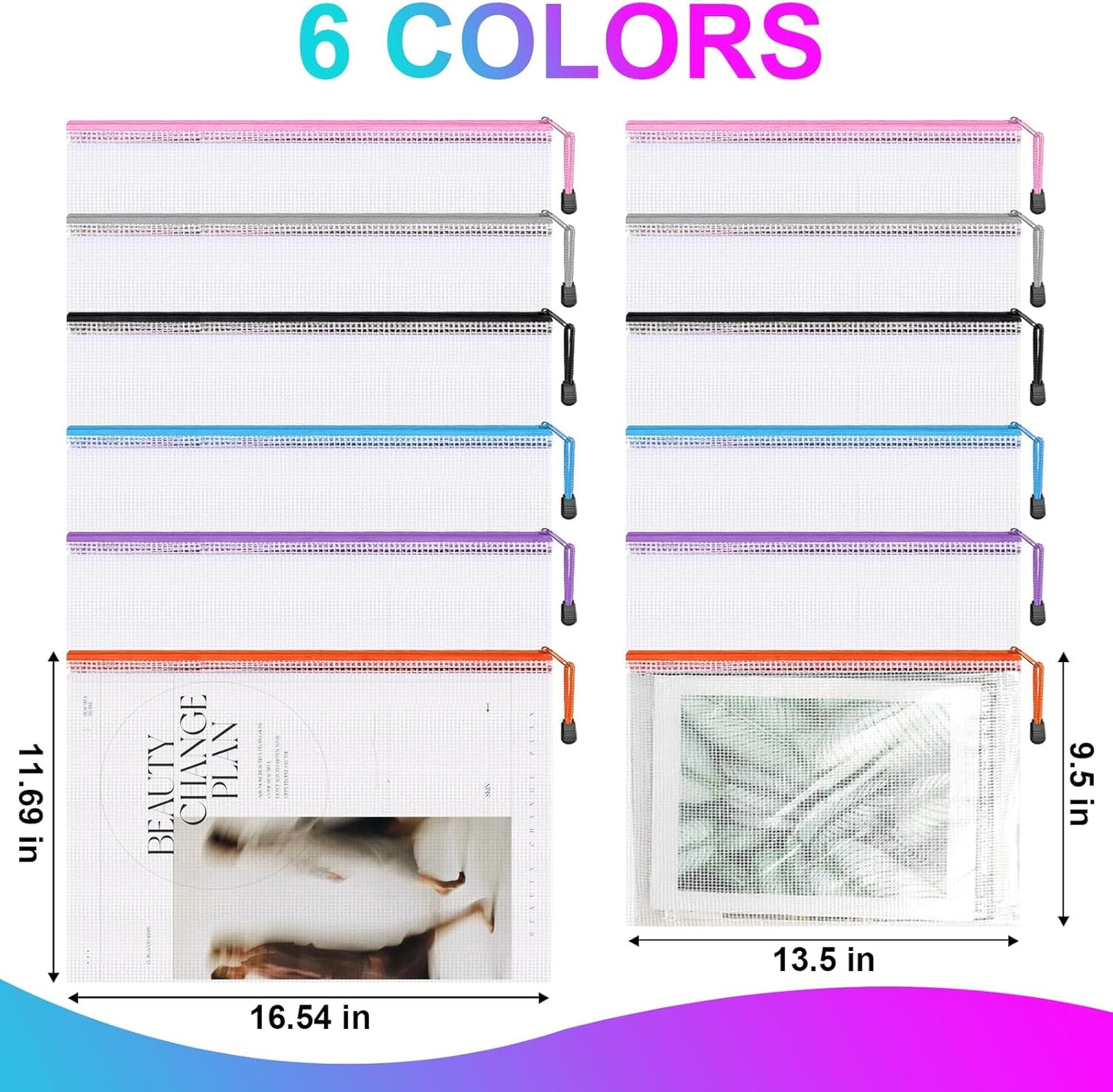 Mesh Zipper Pouch,Waterproof Zipper Bags,18pcs Document Folders,for Puzzle Board Game Storage,for School Office Supplies.