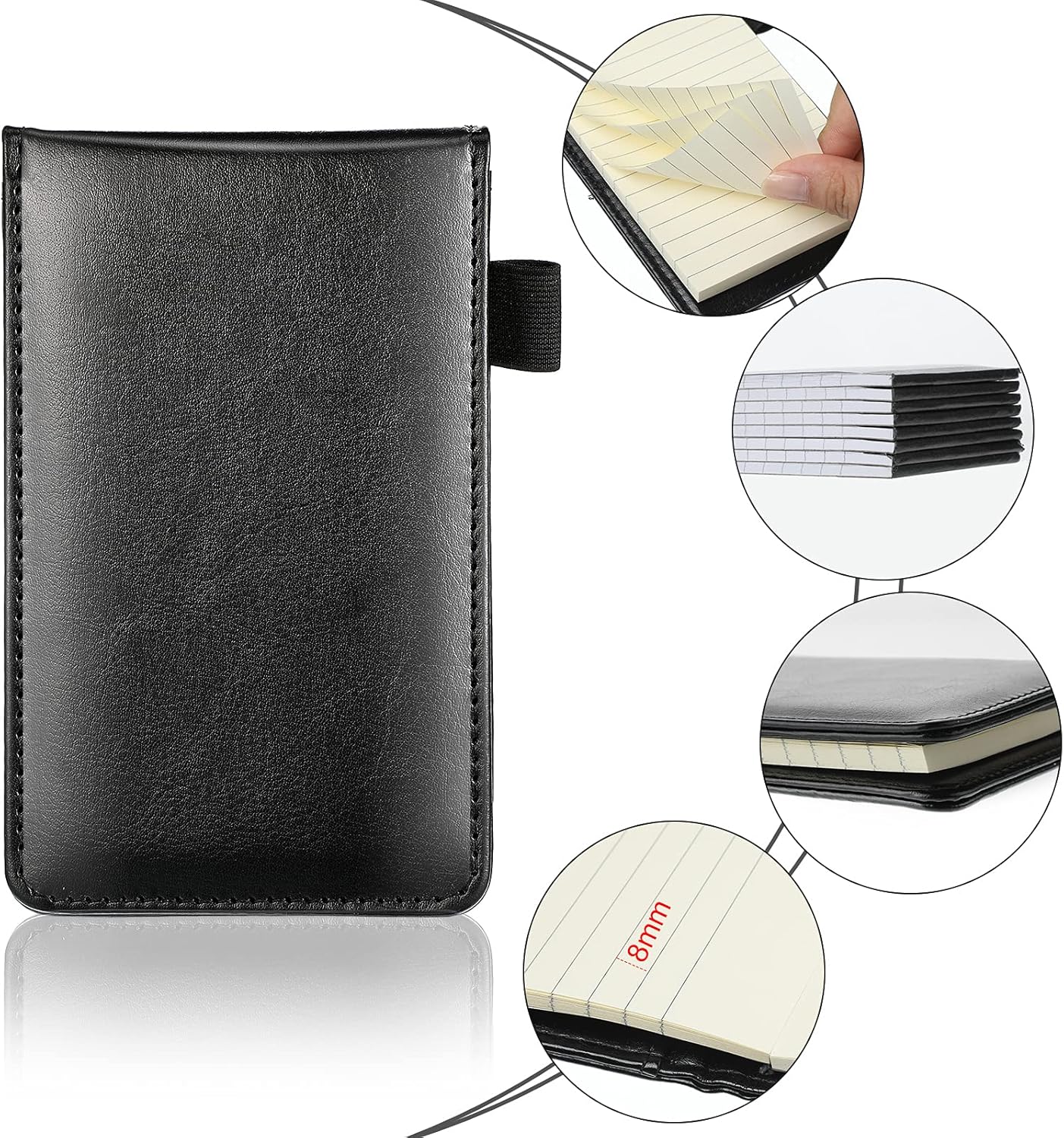 Outus 10 Pcs Pocket Notebook with Pen Set Included Mini Pocket Notepad Holder with 50 Lined Sheets, Metal Pen, 8 Pcs 3 x 5 Inch Memo Book Refills, 30 Lined Paper Per Note Pad (Black)