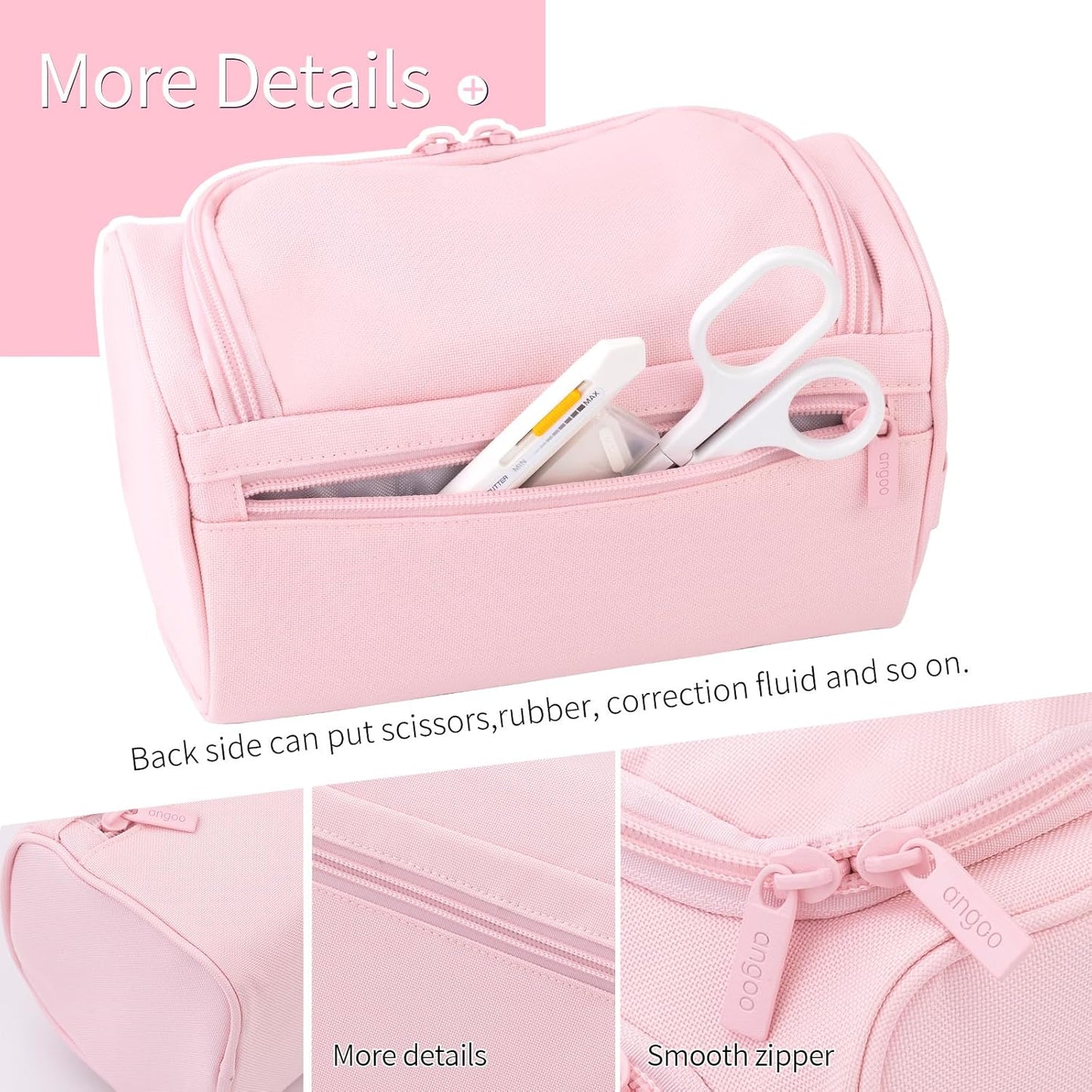 HVOMO Big Capacity Pencil Case High Large Storage Pouch Marker Pen Case Travel Simple Stationery Bag School College Office Organizer for Teens Girls Adults Student（Pink）