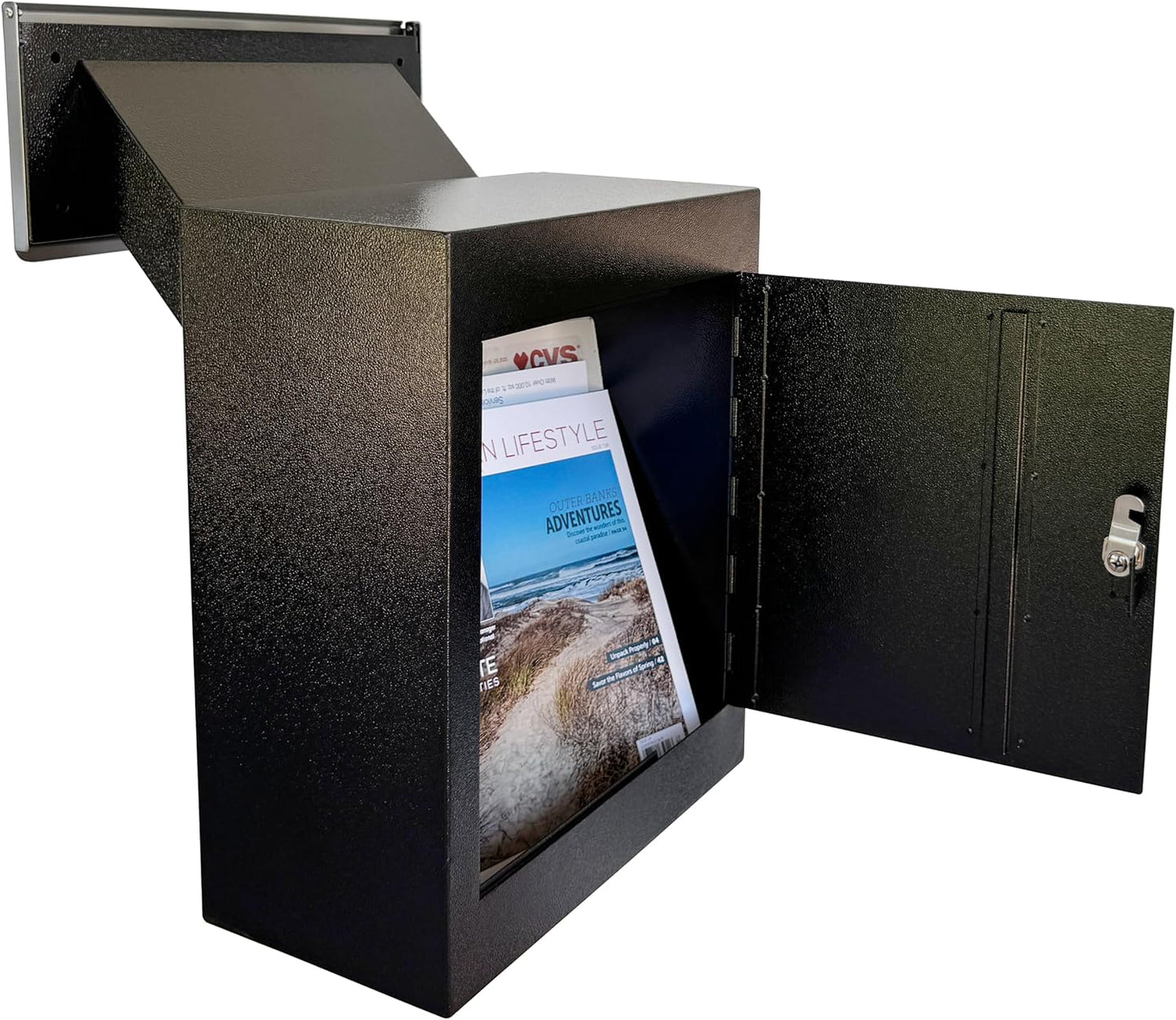 Through-The-Wall Drop Box with Rainproof Cover | Heavy Duty Through Wall Mailbox with 10-Inch Adjustable Chute | Rainproof Locking Drop Safe for Mail, Rent, Checks, Cash, and Keys, Black