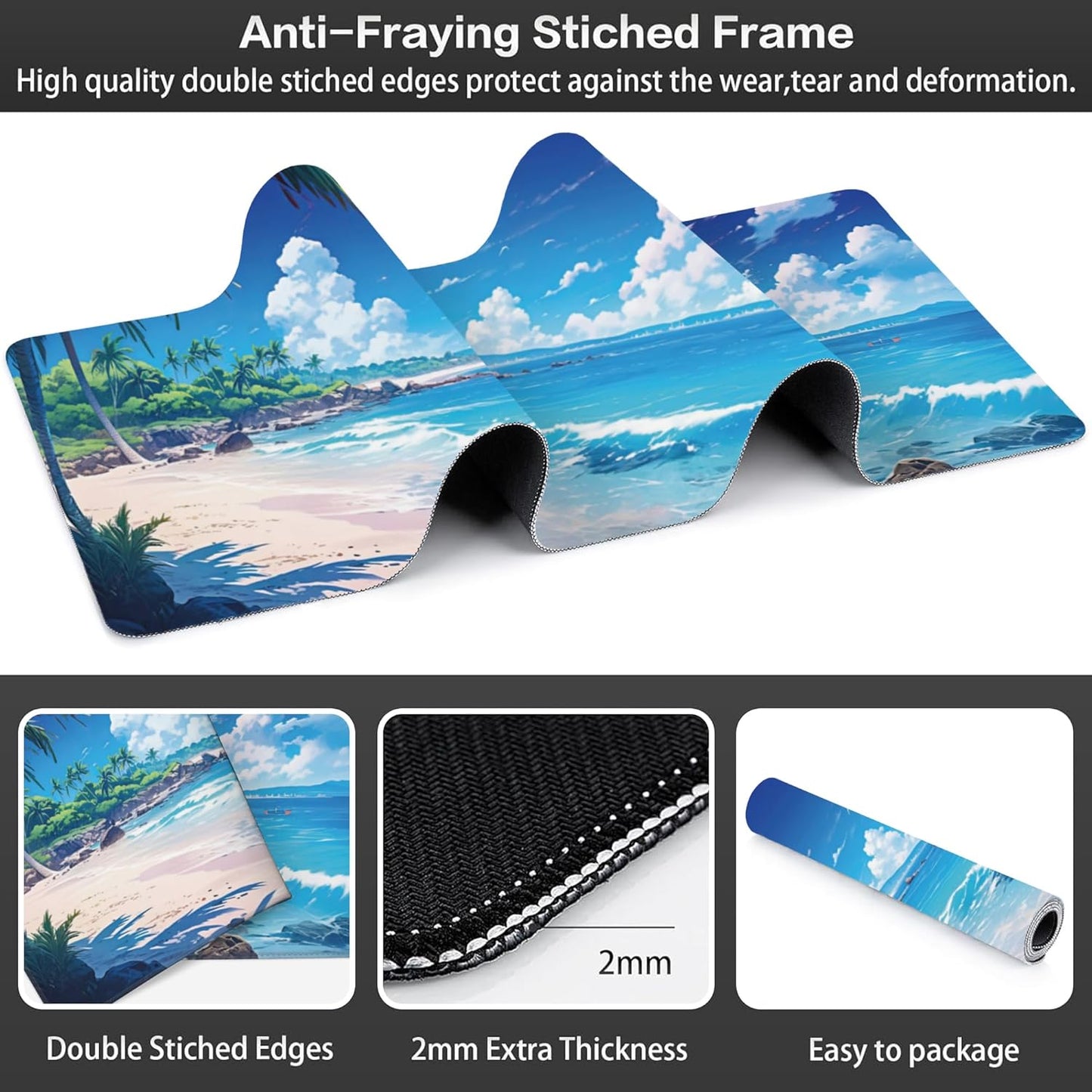 Extended Large Gaming Mouse Pad, Anime Cartoon Large Desk Mat for Desktop XXL, Non-Slip Rubber Base Stitched Edges Long Computer Keyboard Desk Pad Mouse Mat for Gaming Home Office 35.4"X15.7"