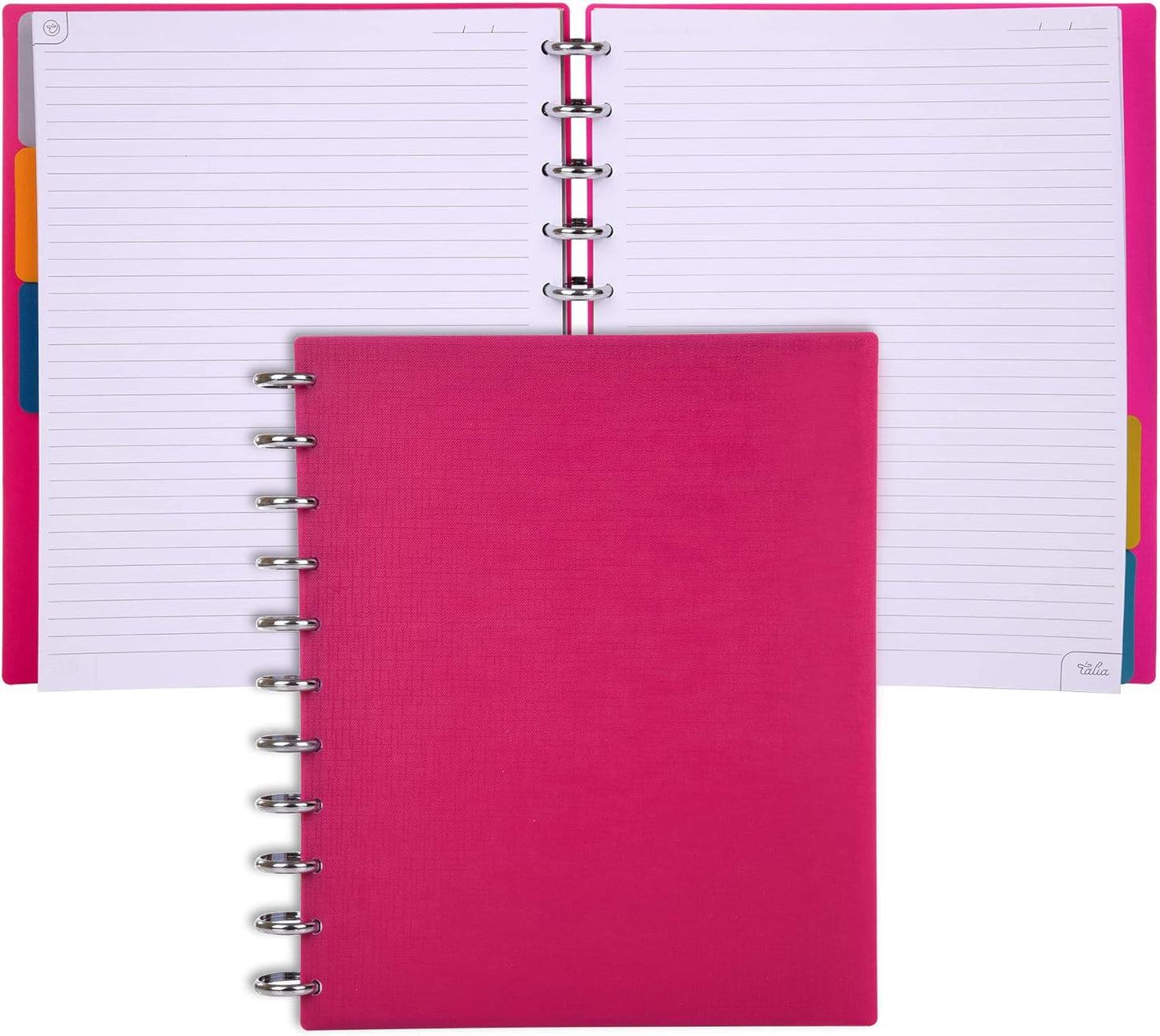 Talia Discbound Notebooks, Planner, Customizable, (y90's Pink w/Silver Discs, Letter (8.5in x 11in))