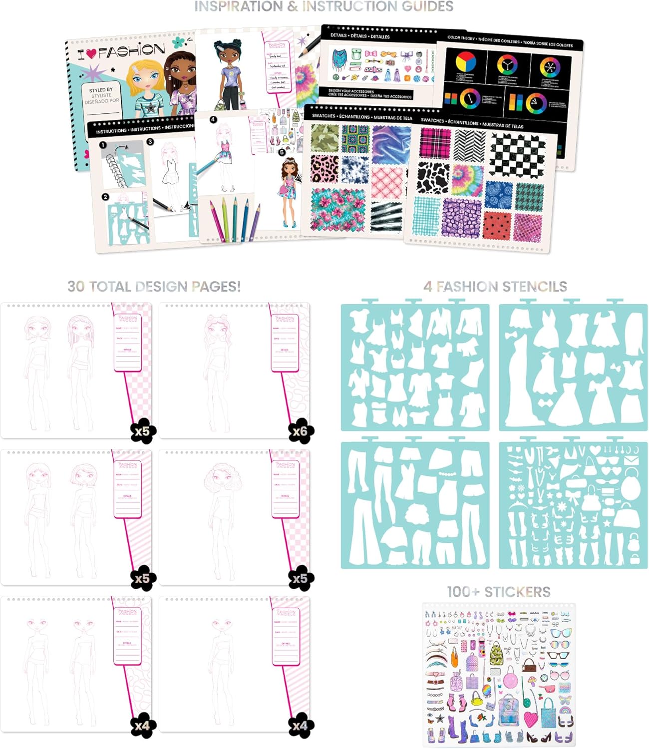 Fashion Angels Fashionista Sketch Sets Bundle, Bulk Pack of 4 Fashion Design Sketch Books, Ideal Gift & Party Favor for Girls, Kids, Tweens