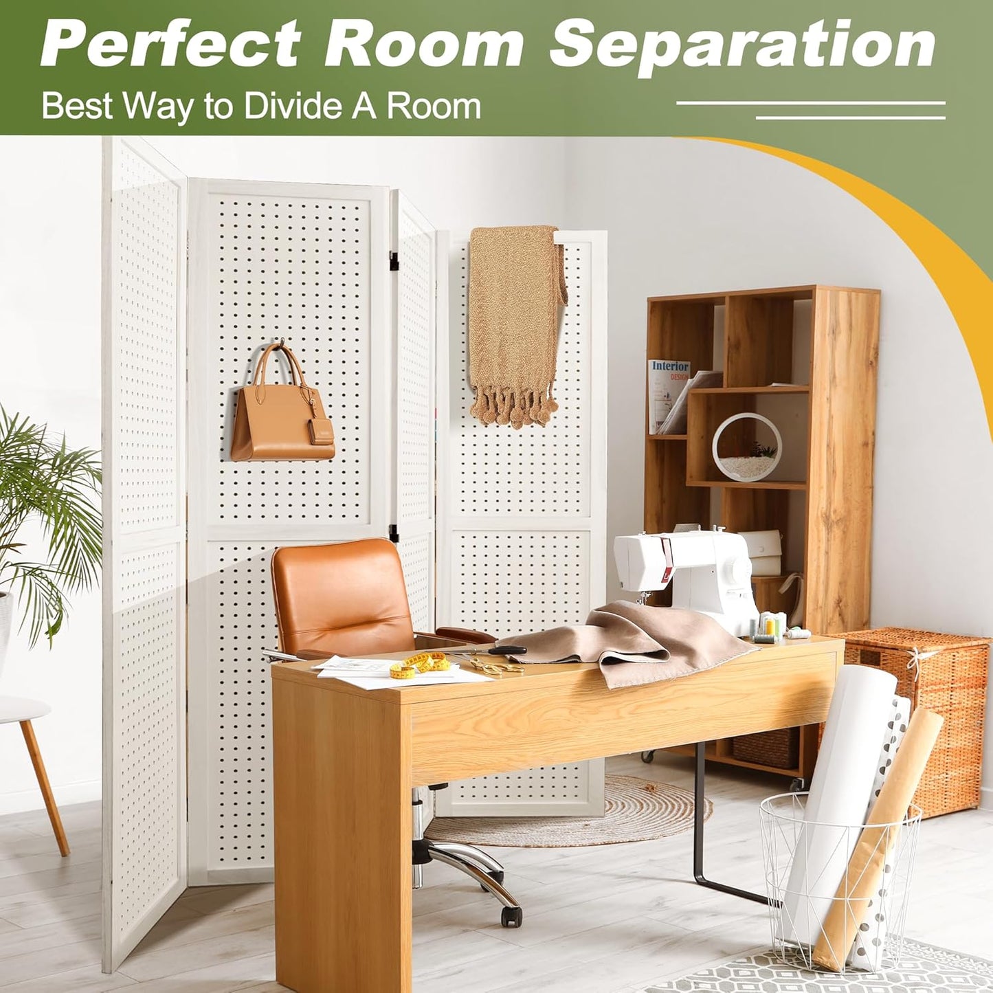 NicBex 4 Panel Pegboard Display,5.6FT Wood PegBoard Room Dividers,Folding Privacy Screens Portable Freestanding Display Board for Craft/Art Shows,Room Separation,White