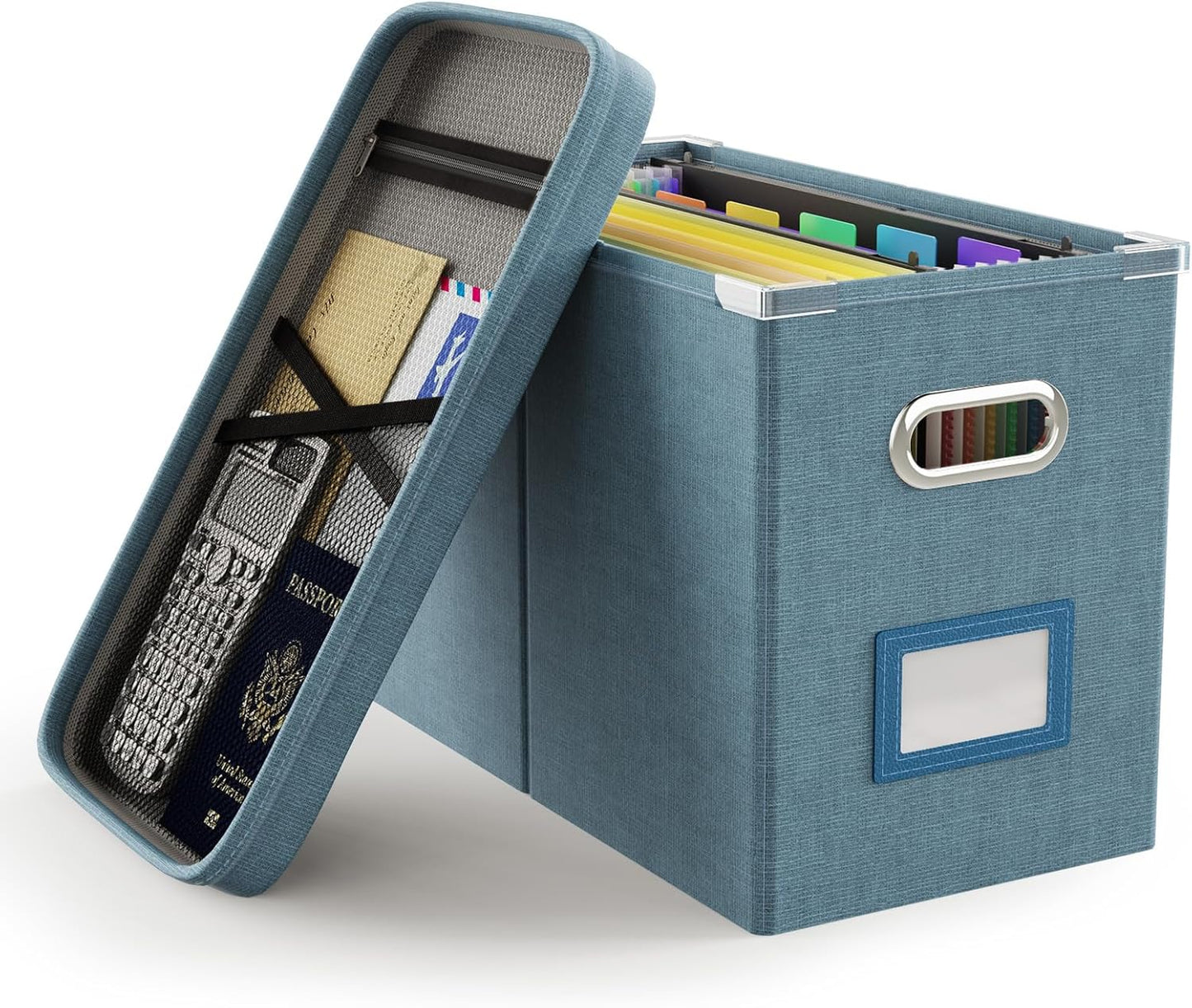 Oterri File Organizer Box with Lid, Hanging Filing File Box with Mesh Pocket, Document Organizer Box for Letter Files, Portable Storage Box with Smooth Sliding Rail for Office&Home (1 PCS, Dark-blue)