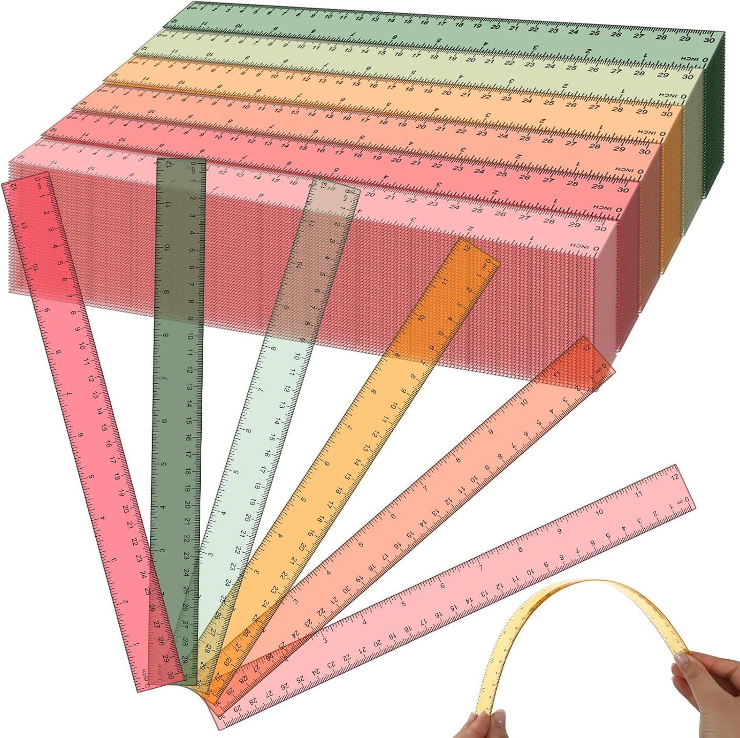 Panelee 306 Pcs 12 Inch Plastic Ruler Color Transparent Colorful Metric Clear Ruler with Inches and Centimeters for Kids School Home Classroom Office Back to School Gifts Supplies