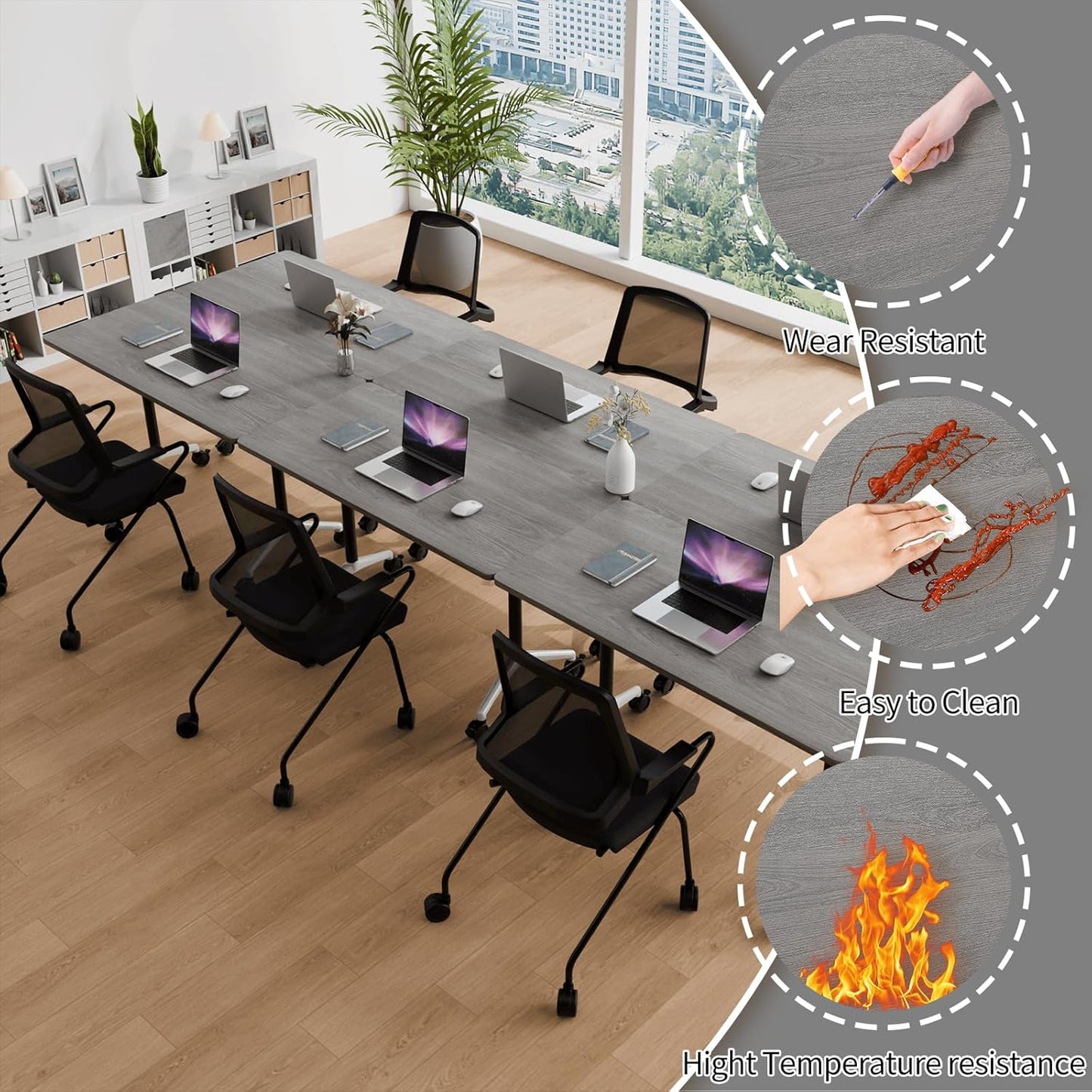 Conference Room Table with Flip-Top Design for Dynamic Meetings, Business Table Computer Desk with Heavy-Duty Frame,Foldable Seminar Meeting Tables for Home Office (2, B, 61IN)