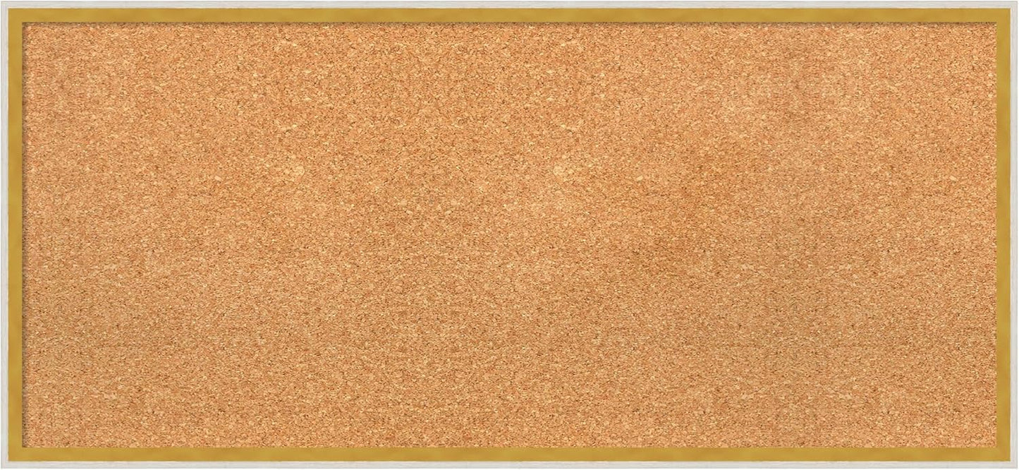 Amanti Art Natural Cork Board for Wall, 17x37 Vision Board with White Frame, Medium Corkboard Office Decor for Home Organization, Modern Corkboard Pinboard to Display Items for Home Organization in