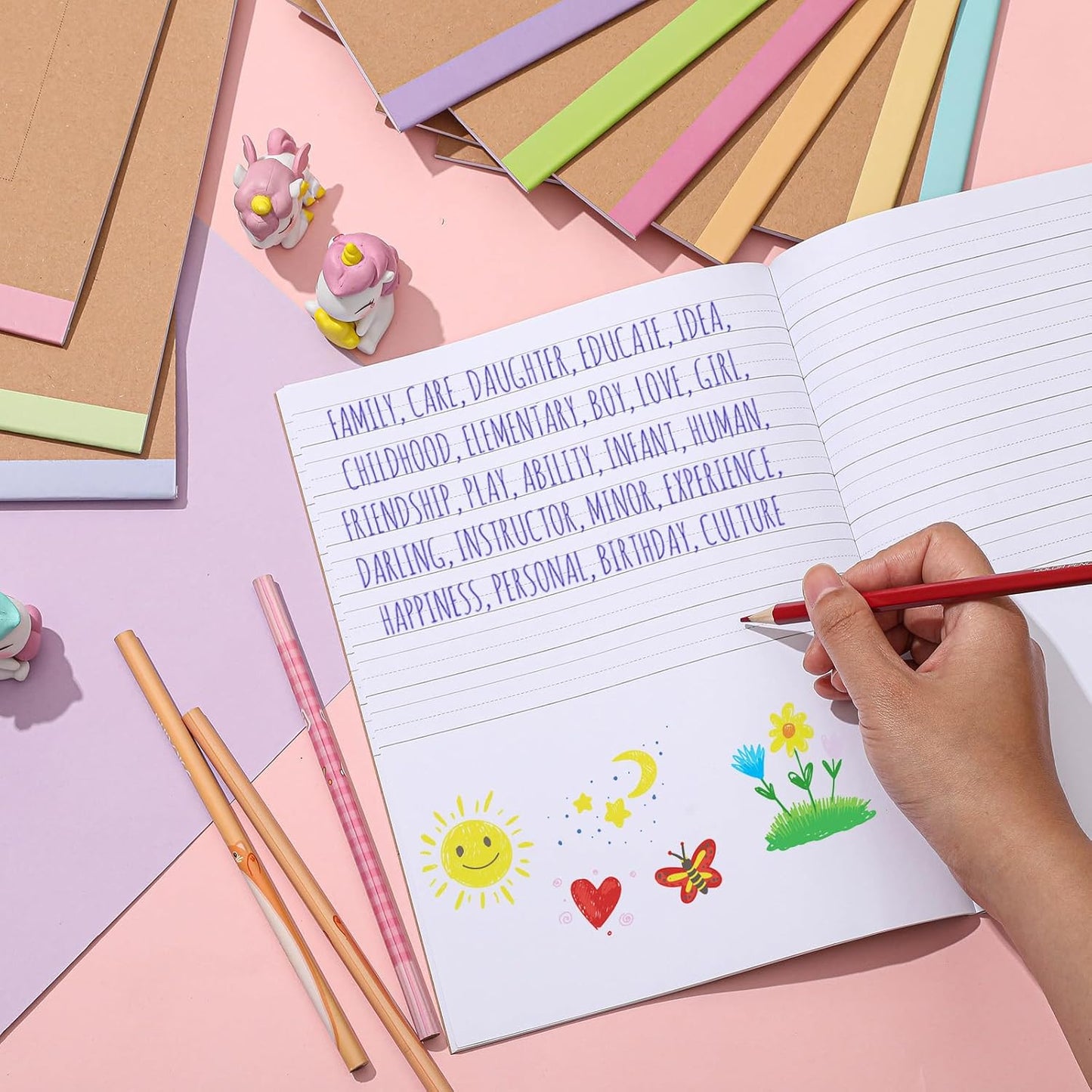 Henoyso 40 Pcs Primary Composition Notebook 9 3/4 x 7 1/2 Inch Kids Journal, Back to School Supplies, K-2 Primary Writing Notebook for Kids Student Draw and Write Story Journal (Colorful Macaron)