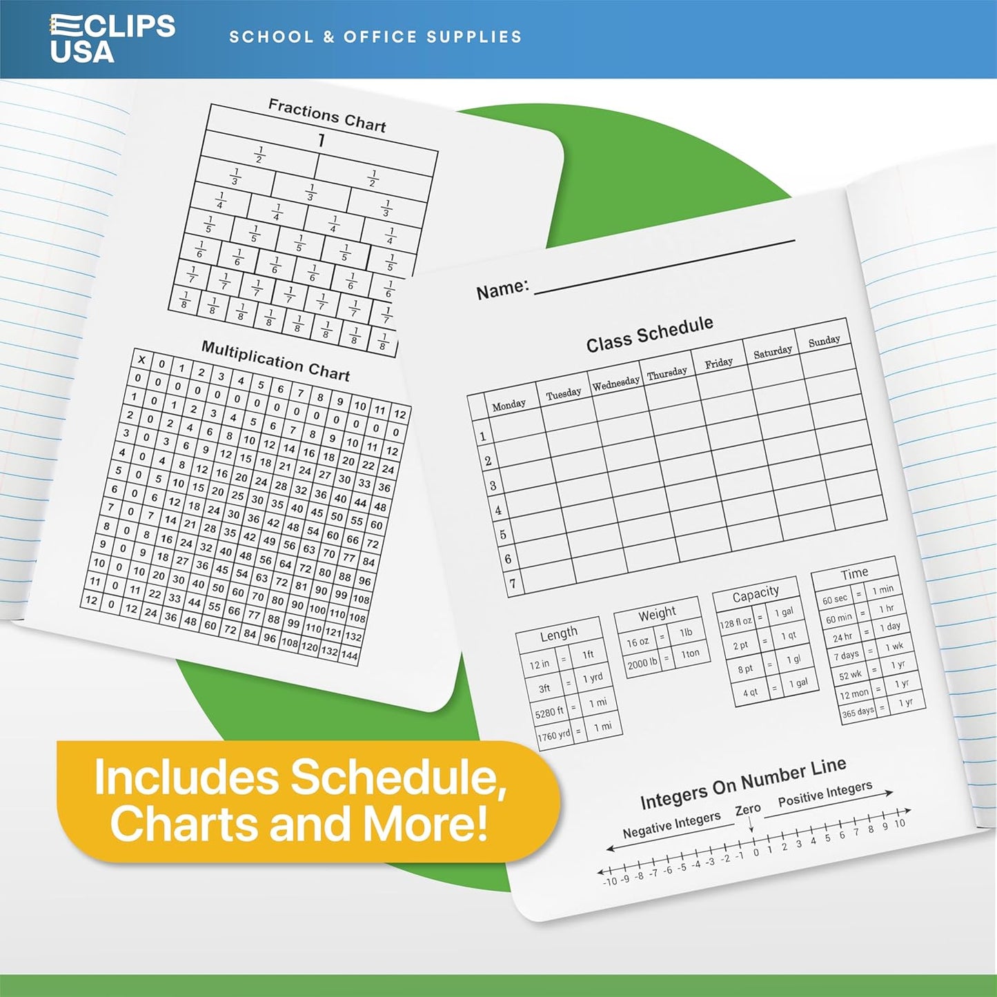 E-CLIPS USA Composition Notebooks, (6 Pack), Wide Ruled Composition Notebook, Marble Composition Notebook, 100 sheets, 200 Pages (6, Blue)