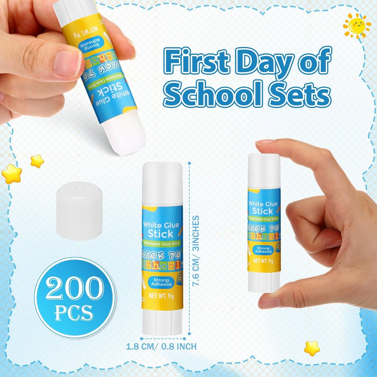 Zubebe 200 Pcs White Glue Stick Bulk Back to School Gifts First Day Sets 0.32 oz Washable Glue Stick for Crafts Home Classroom Prize Party Supplies Scrapbooking Crafting Supplies(School)