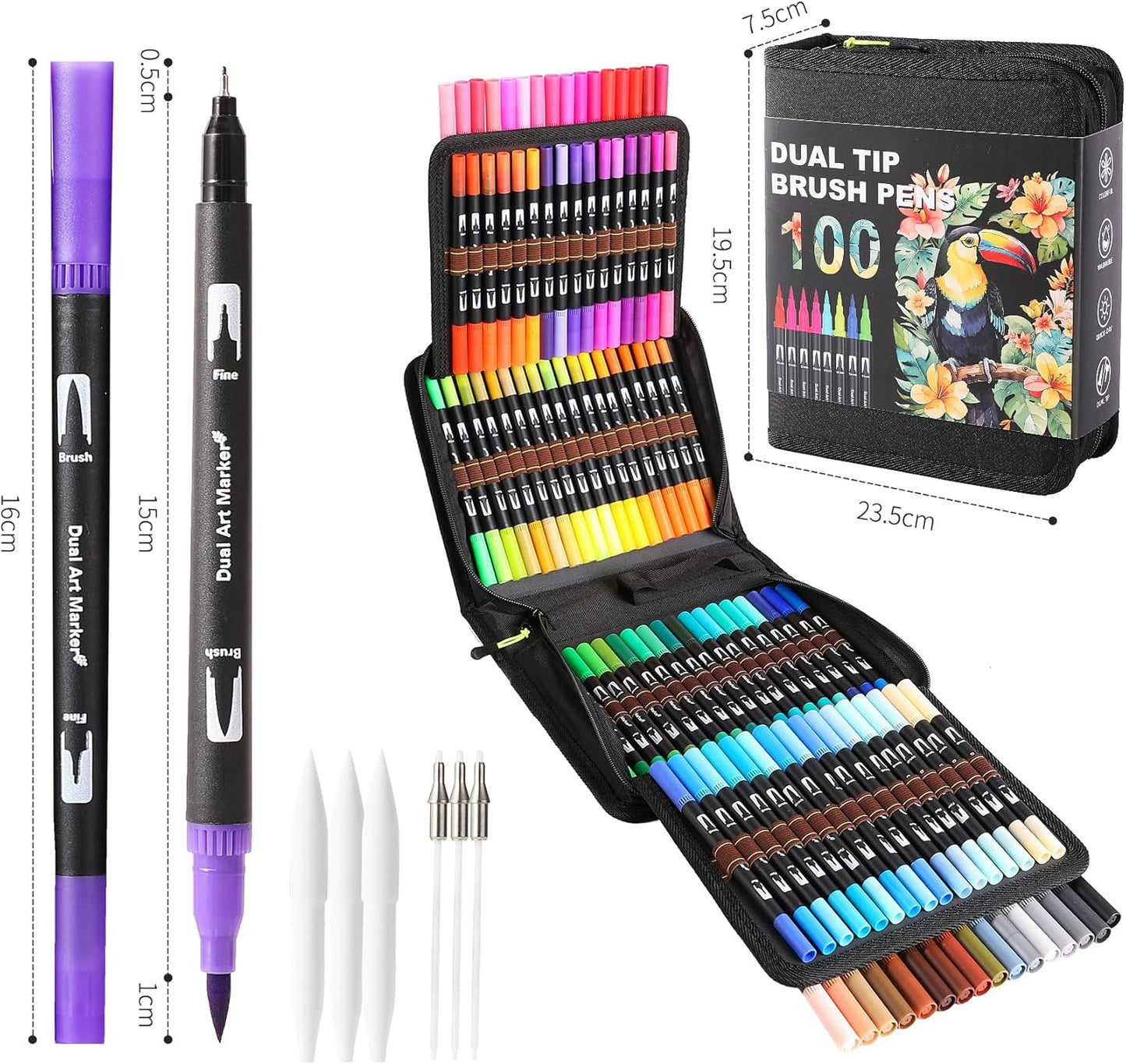 Double Brush Marker Pens, 100 Colors Art Markers Set with Fine Tip and Brush Tip for Kids Adult Coloring Book Hand Lettering Calligraphy Drawing Art Supplies Kit