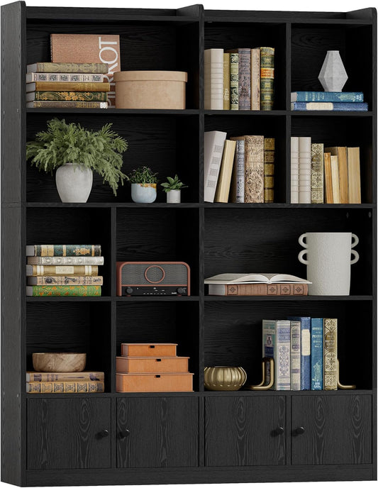 IRONCK Bookshelves and Bookcase, 6 Tiers Large Bookshelf with 4 Doors, Floor Standing Tall Display Storage Shelves for Home Office, Living Room, Bedroom, Black