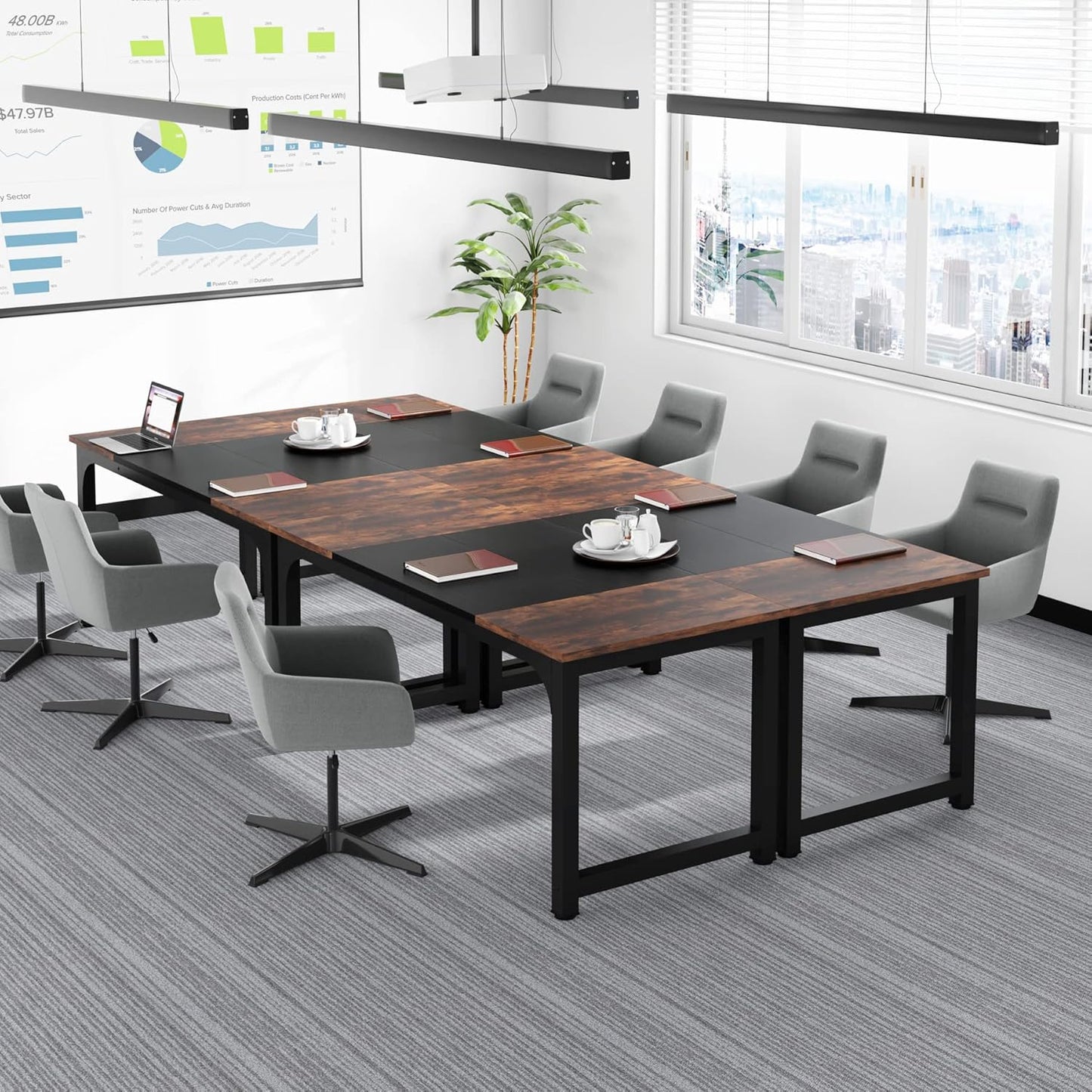 Tribesigns 63” Executive Desk, Large Office Computer Desk with Thicken Frame, Modern Simple Workstation Business Furniture for Home Office, Rustic Brown/Black