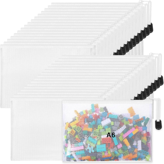 Jetec 32 Pcs Mesh Zipper Bags Toy Storage Bikini Organizer Bag Bolsas Para Guardar Trajes De Baño Waterproof Zipper Reusable Pouch Puzzle Multipurpose for Storage Office(White,7.5 x 5 Inch)