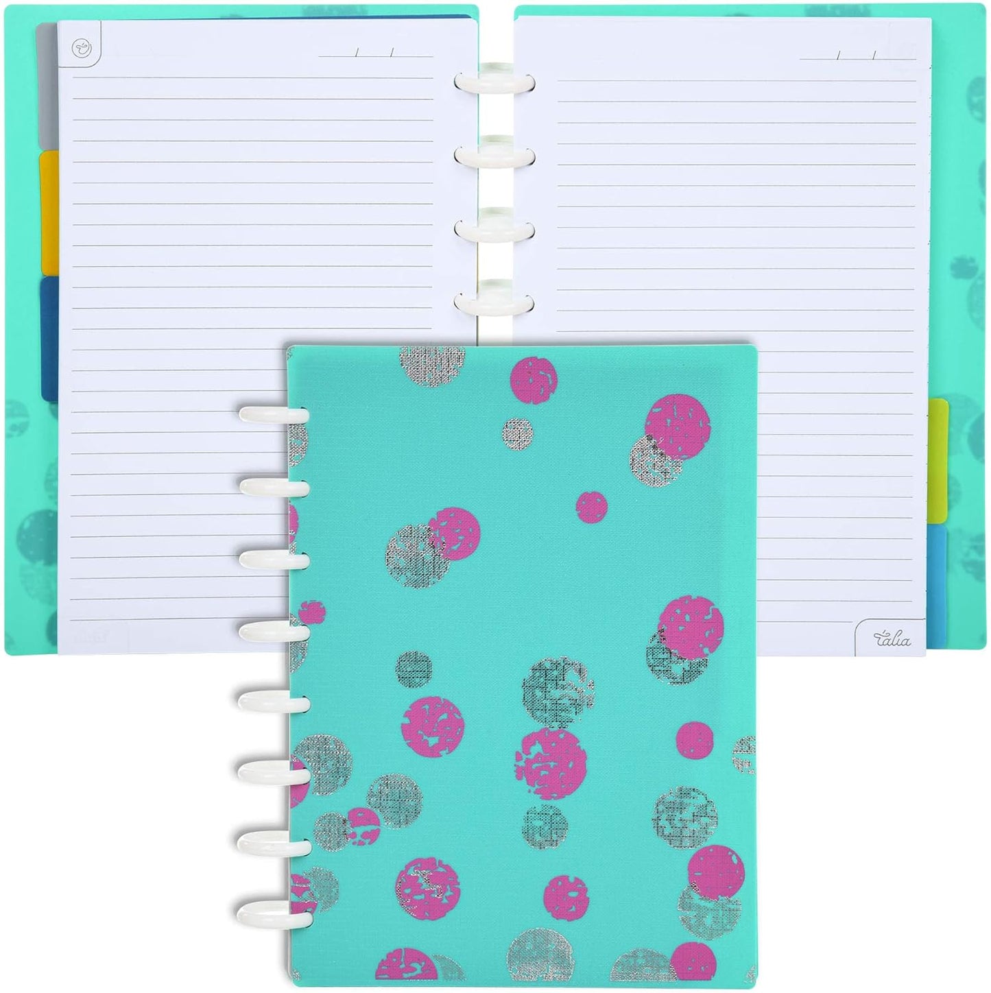 Talia Discbound Notebooks, Planner, Customizable, (xTeal Bounce, Junior (5.5in x 8.5in))