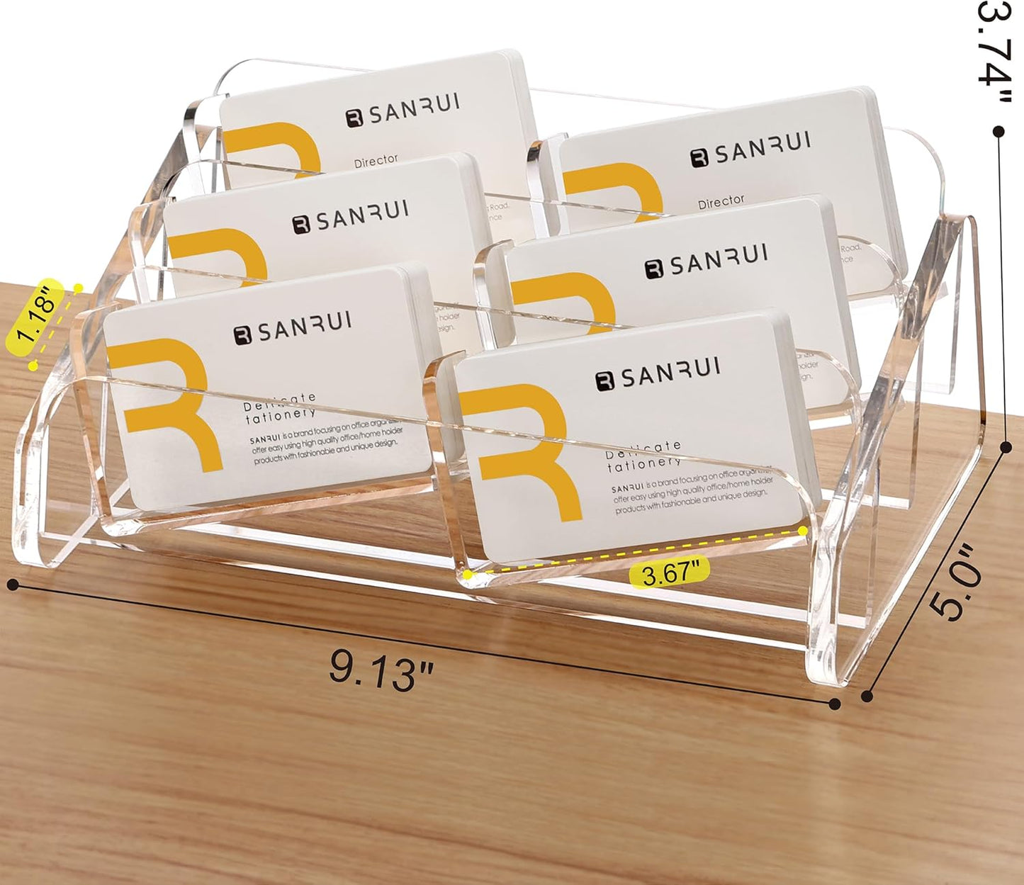 SANRUI Acrylic Business Card Holder for Desk, 3 Tier Clear Tilt Business Name Card Display Holders Stand Storage Organizer Fits 360 Business Cards (Horizontal, 6-Slot)
