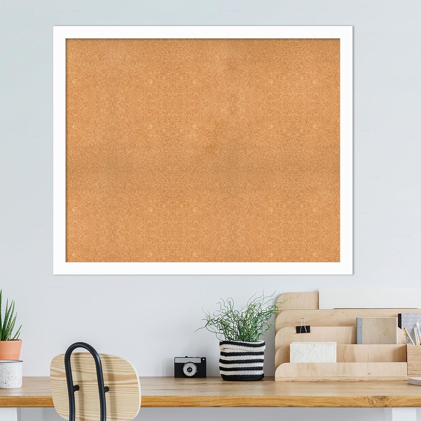 Amanti Art Natural Cork Board for Wall, 39x47 Vision Board with White Frame, Oversize Corkboard Office Decor for Home Organization, Casual Corkboard Pinboard to Display Items for Home Organization in