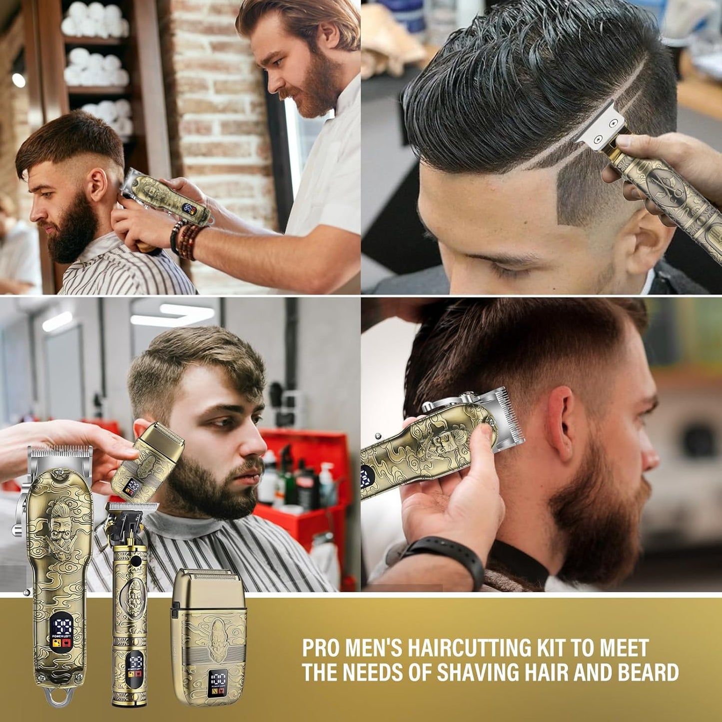 Soonsell Professional Hair Clippers for Men Cordless， Mens Clippers and Grooming Set，Electric Shavers, Clippers and T-Blade Trimmers Set，Hair Cutting Kit LCD Display（Bronze