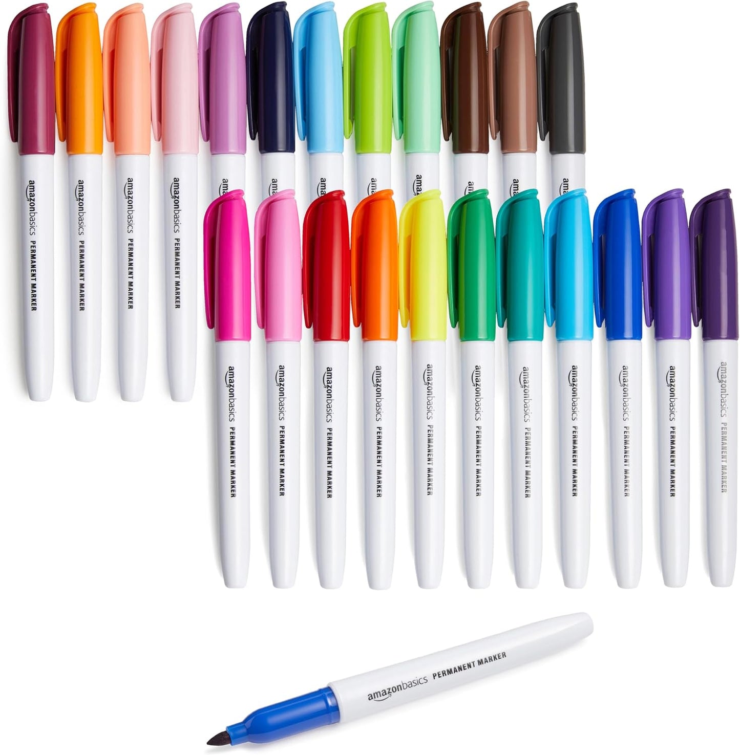 Amazon Basics Fine Tip Point Permanent Markers for Office, School, and Home Use, Assorted Colors, 24 Pack