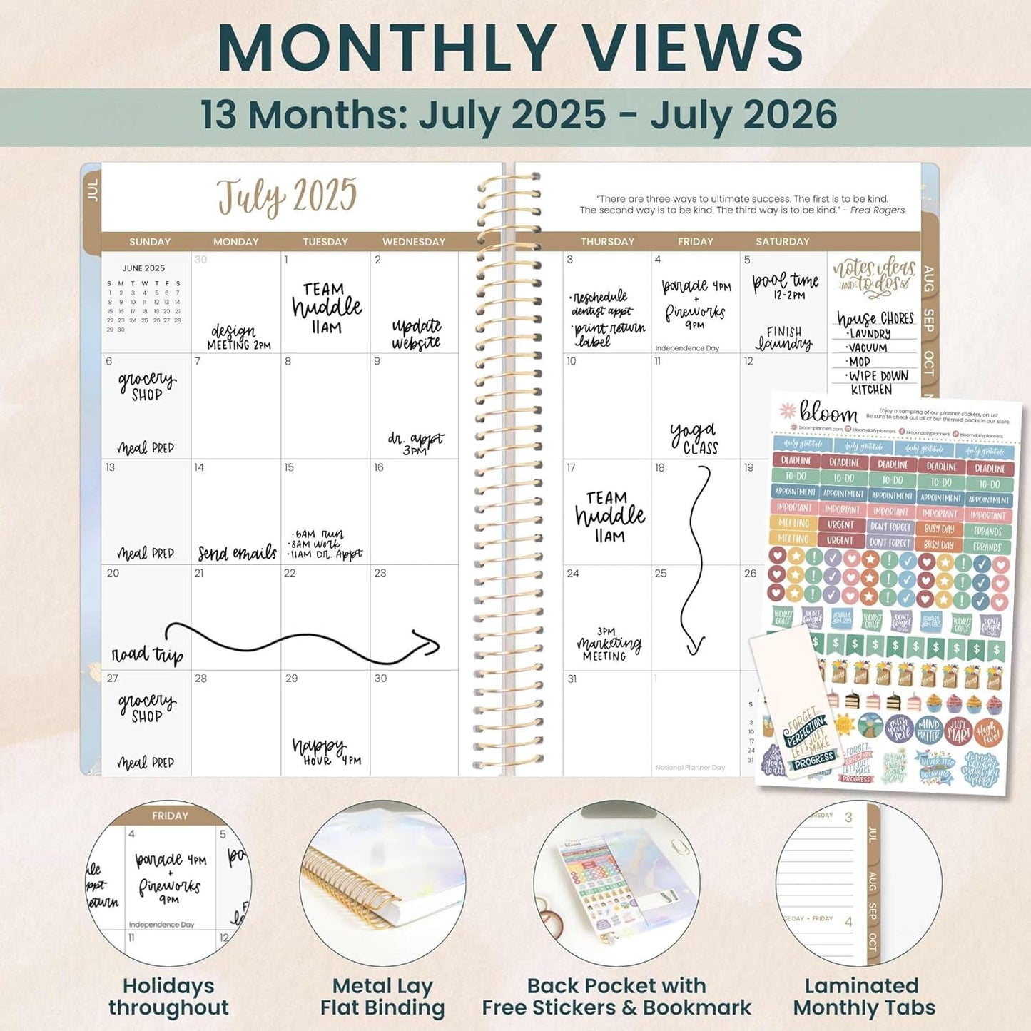 bloom daily planners 2025-2026 Academic Year Daily Planner (July 2025 - July 2026) - A5 Weekly & Monthly Calendar Agenda Organizer Book with Stickers - 5.5" x 8.25" - Iridescent Opal