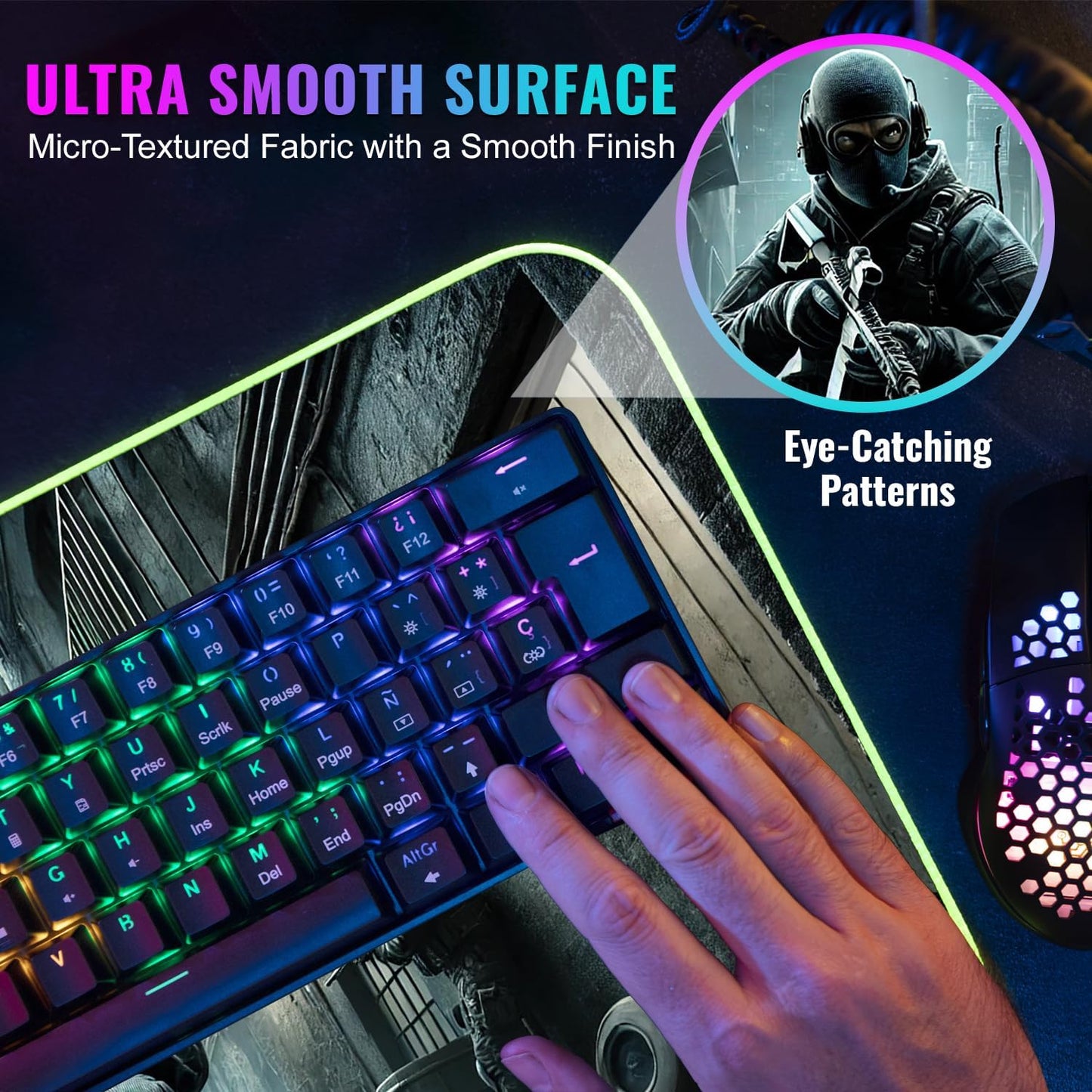 Gaming Mouse Pad - Desk Mat Gaming Mouse Pad , Medium Extra Large Extended Big Long Huge XL XXL and XXXL RGB LED Light Mousepad For a Computer , PC Mats Mousepads Midnight Strike