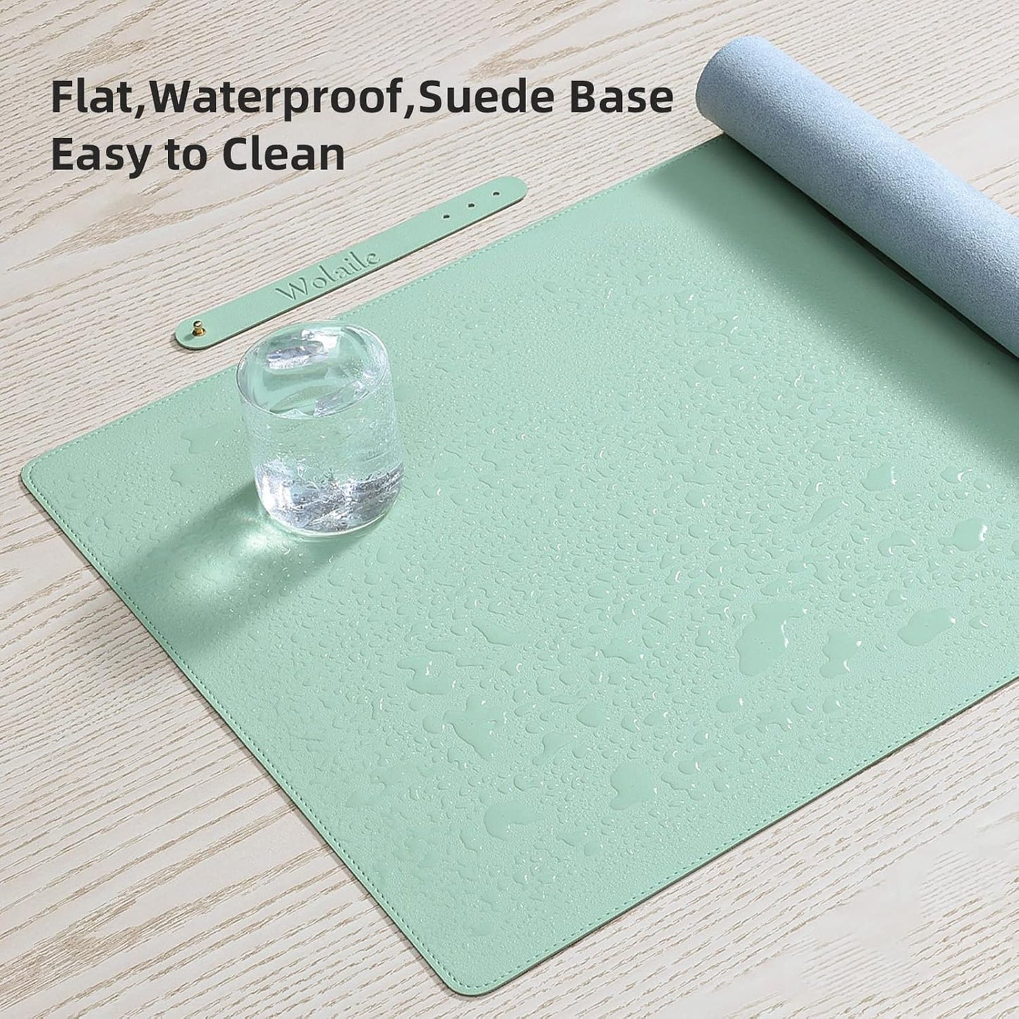 PU Leather Desk Pad,36x17 in Large Computer Desk Mat,Waterproof Non-Slip Desk Blotter Protector,Light Green Big Keyboard Mouse Pad