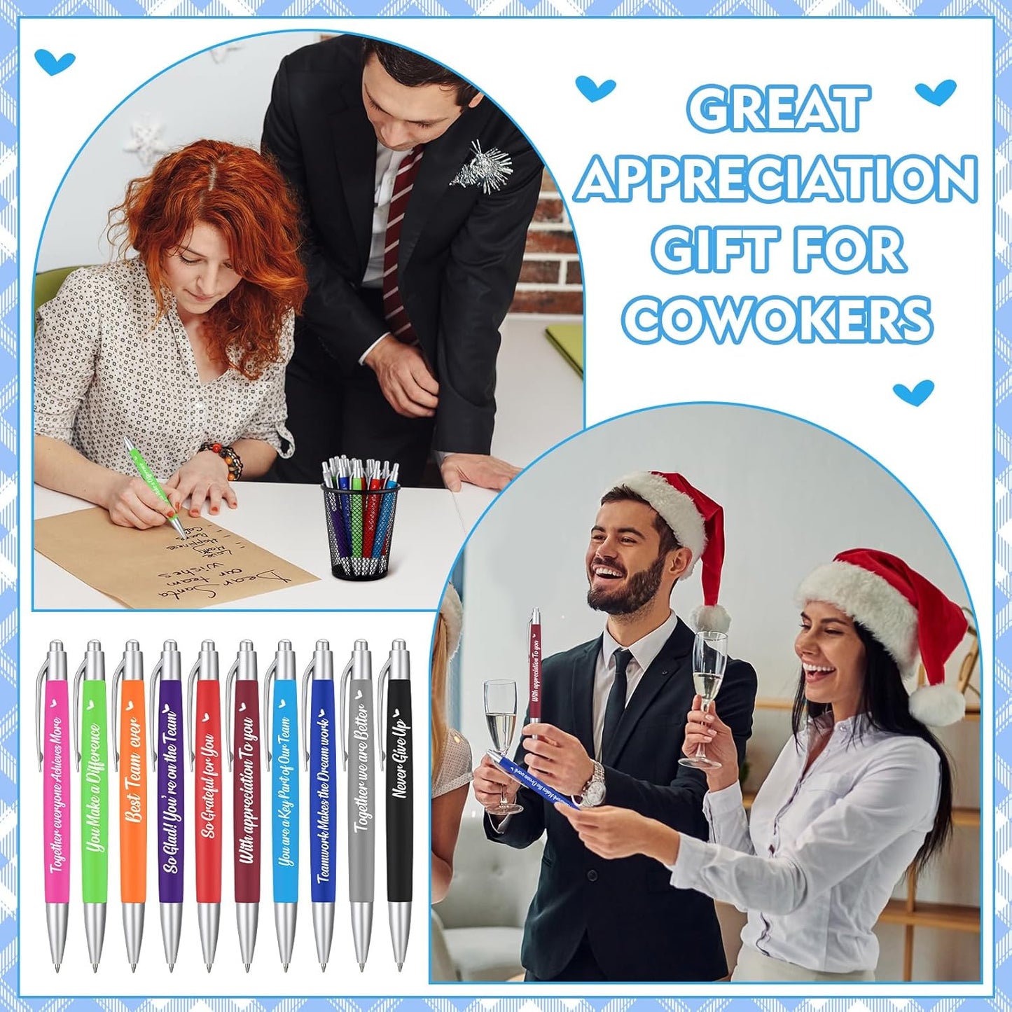 Yeaqee 100 Pcs Inspirational Pens Employee Appreciation Back to School Gifts Motivational Thank You Metal Greeting Quote Ballpoint Pen for Coworker Teacher(Multicolored,Member)