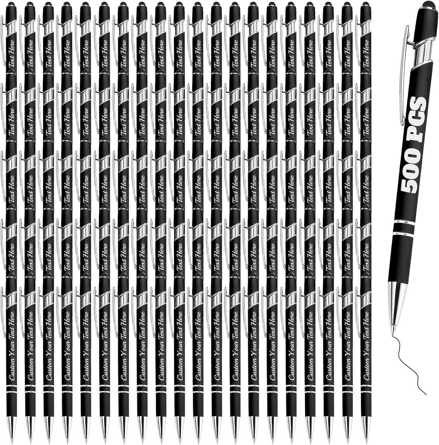 Personalized Pens Bulk 500 with Name Custom Engraving Ballpoint Pens with Stylus Tip Customized Smooth Writing Pens Personalized Gifts for Anniversary Birthday or Graduation(Black,Black Ink)
