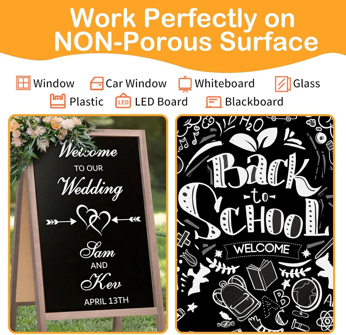 White Window Chalk Markers Pen, 5 Pack White Window Chalk Markers for Cars Glass Washable - Ideal for Use at Home, School, Office, Erasable, Dust-Free, Non-Toxic, 5 Nib Sizes (1, 3, 6, 10, 15mm)