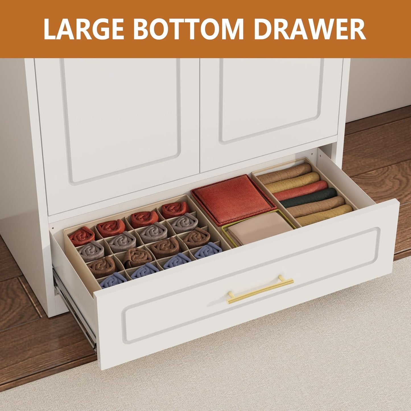 Metal Wardrobe Closet with Drawer, 71" Tall Armoire Wardrobe Closet with Hanging Rod, Freestanding Clothing Storage Cabinet with Doors, Large Wardrobes for Bedroom, White, Assembly Required