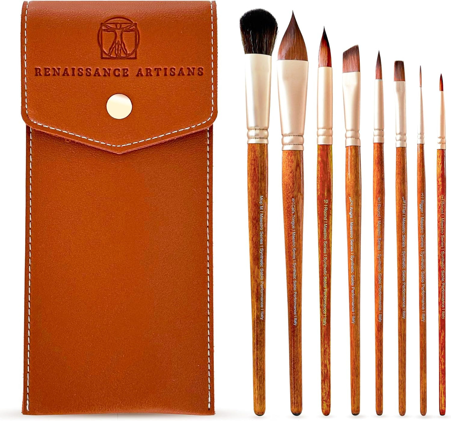 Maestro Series - Sable Watercolor Brushes 8Pcs Kolinsky Sable Performance Brush Set, Outstanding Color Flow, Durable Performance & Precision Shape Retention