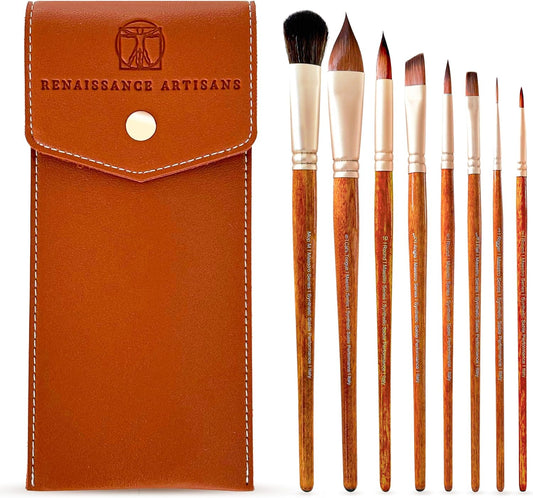 Maestro Series - Sable Watercolor Brushes 8Pcs Kolinsky Sable Performance Brush Set, Outstanding Color Flow, Durable Performance & Precision Shape Retention