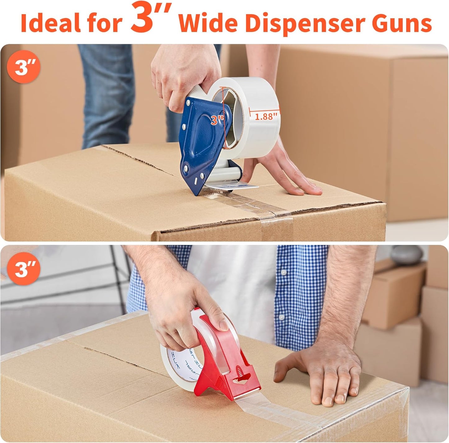 JARLINK 12 Rolls Clear Packing Tape with 2 Dispensers, Heavy Duty Packaging Tape Refills for Shipping Packaging Mailing, 2.8mil Thicker, 1.88 inches Wide, 55 Yards Per Roll, 660 Total Yards