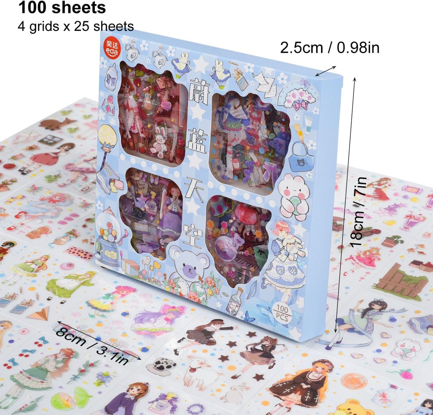 EAMOTOL Cute Journaling Stickers Gift Box Set - 100 Sheets PET Cartoon Kawaii Girl Decorative Clipping Sticker for Scrapbooking Bullet Journals Notebook Calendars Decal Arts Card Kids DIY Crafts