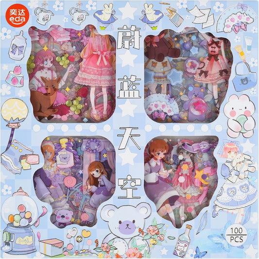 EAMOTOL Cute Journaling Stickers Gift Box Set - 100 Sheets PET Cartoon Kawaii Girl Decorative Clipping Sticker for Scrapbooking Bullet Journals Notebook Calendars Decal Arts Card Kids DIY Crafts