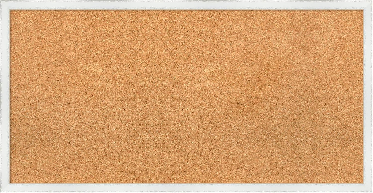 Amanti Art Natural Cork Board for Wall, 17x33 Vision Board with White Frame, Medium Corkboard Office Decor for Home Organization, Country Rustic Corkboard Pinboard to Display Items for Home