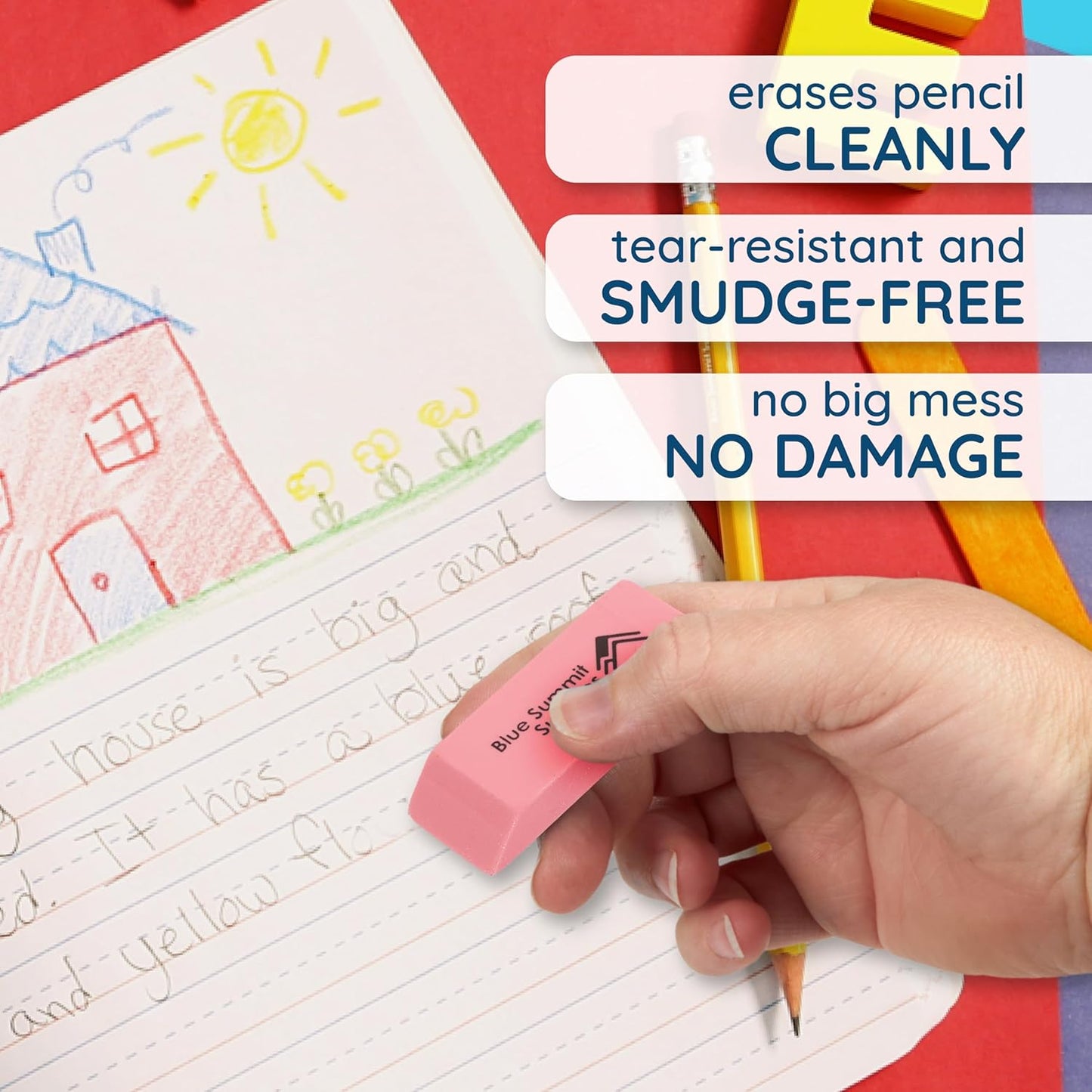 Blue Summit Supplies Pink Erasers, Bulk Erasers for Art, School, and Office Use, Classroom Set, 36 Pack