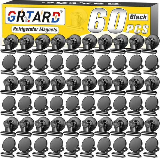 Grtard 60 Pack Magnetic Clips Heavy Duty, Black Magnet Clips for Fridge, Refrigerator Magnets, Strong Magnetic Clip, Scratch Free Magnets with Clip for Whiteboard, Refrigerator, Cruise, Locker