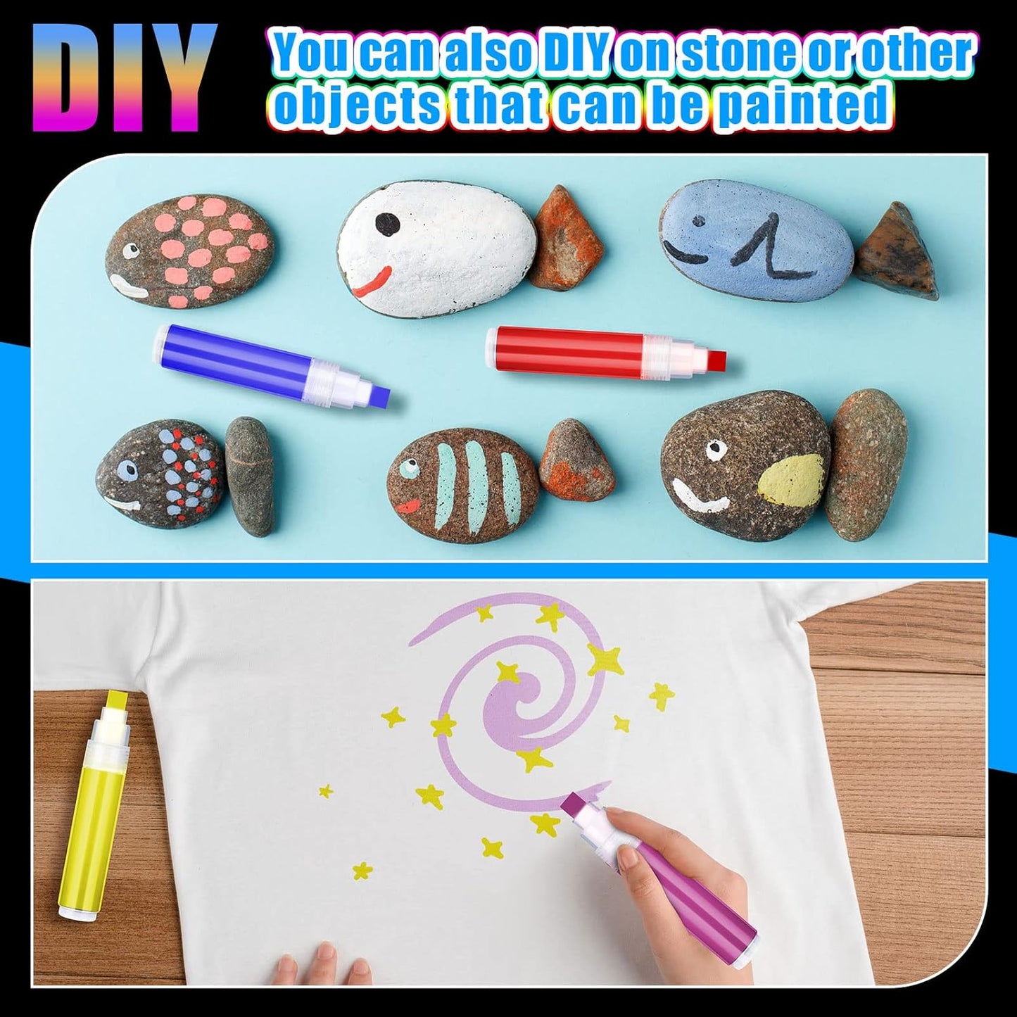 Sabary 10 Pcs Refillable Paint Markers 10 mm Empty Acrylic Markers Blank Flat Head Graffiti White Fillable Paint Pen with 5 Pcs 3 ml Dropper for Oil Water Ink Art Painting Craft Kit