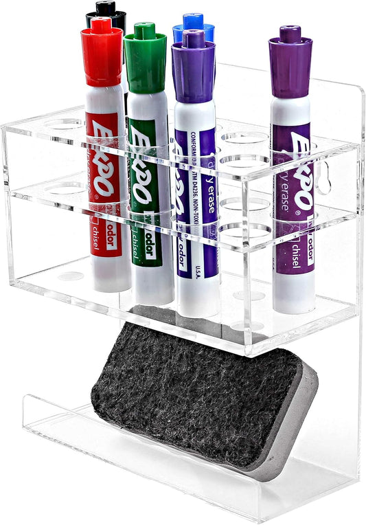 MyGift Dry Erase Marker Holder 10 Slots Whiteboard Marker Holder For Wall Dry Erase Eraser Holder Wall Mount Clear