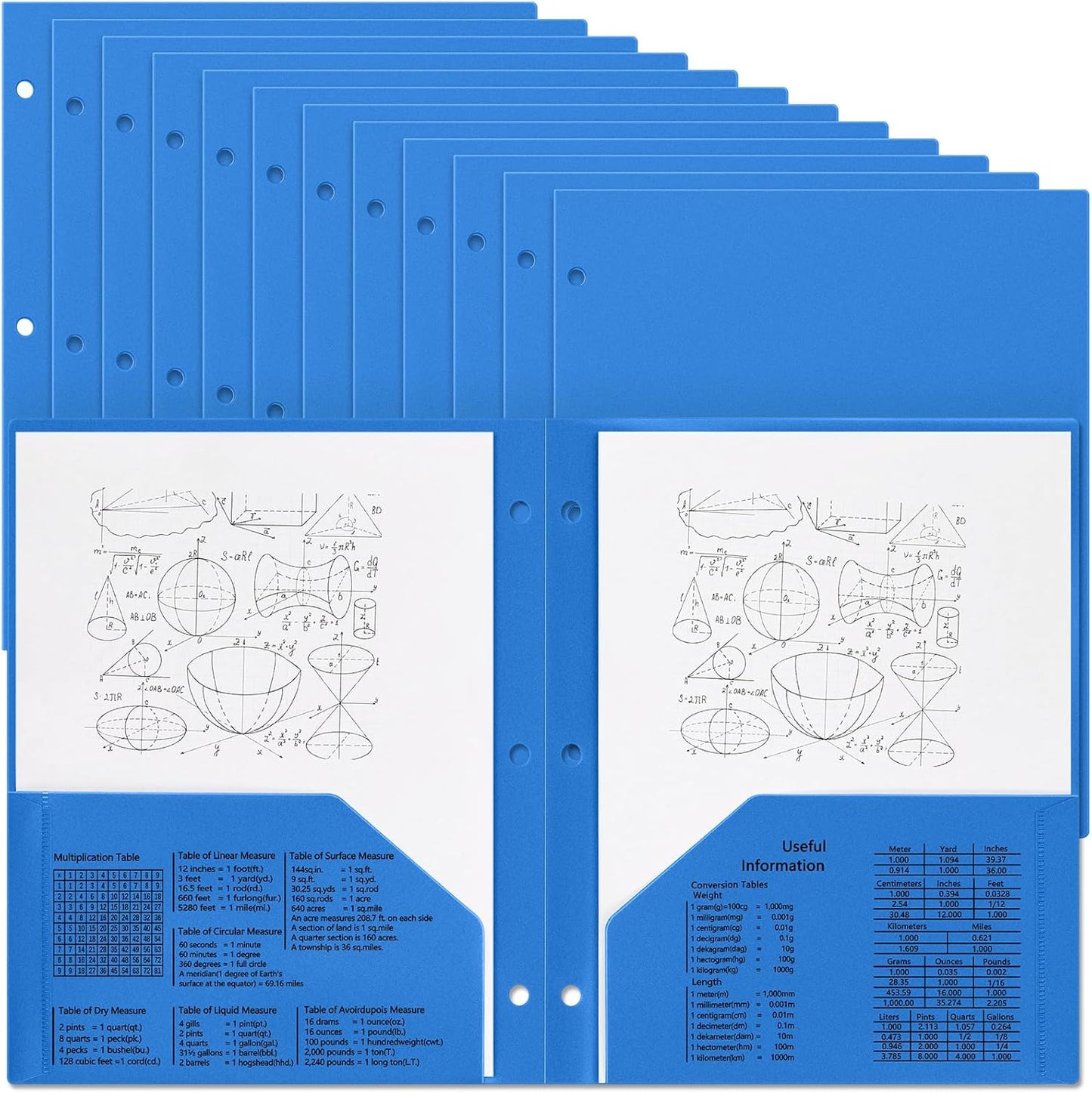 Yeaqee 24 Pcs Plastic Folders with Pockets Bulk 3 Hole Punched 2 Pocket File Folders for 3 Ring Binder Divider Folder for Notebooks, Durable Poly for Office Home (Blue)